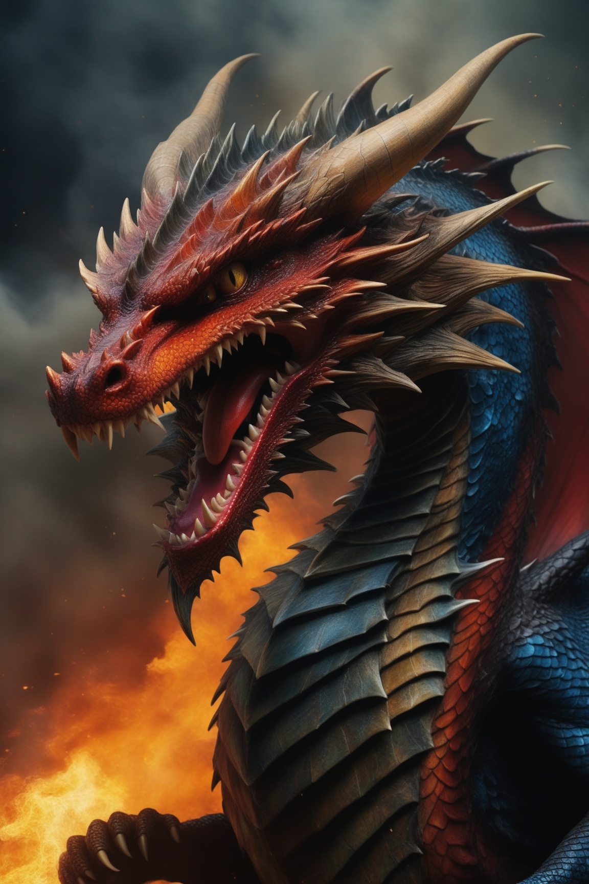 Angry fierce dragon,  darkart,  DonMn1ghtm4reXL on Tensor.Art