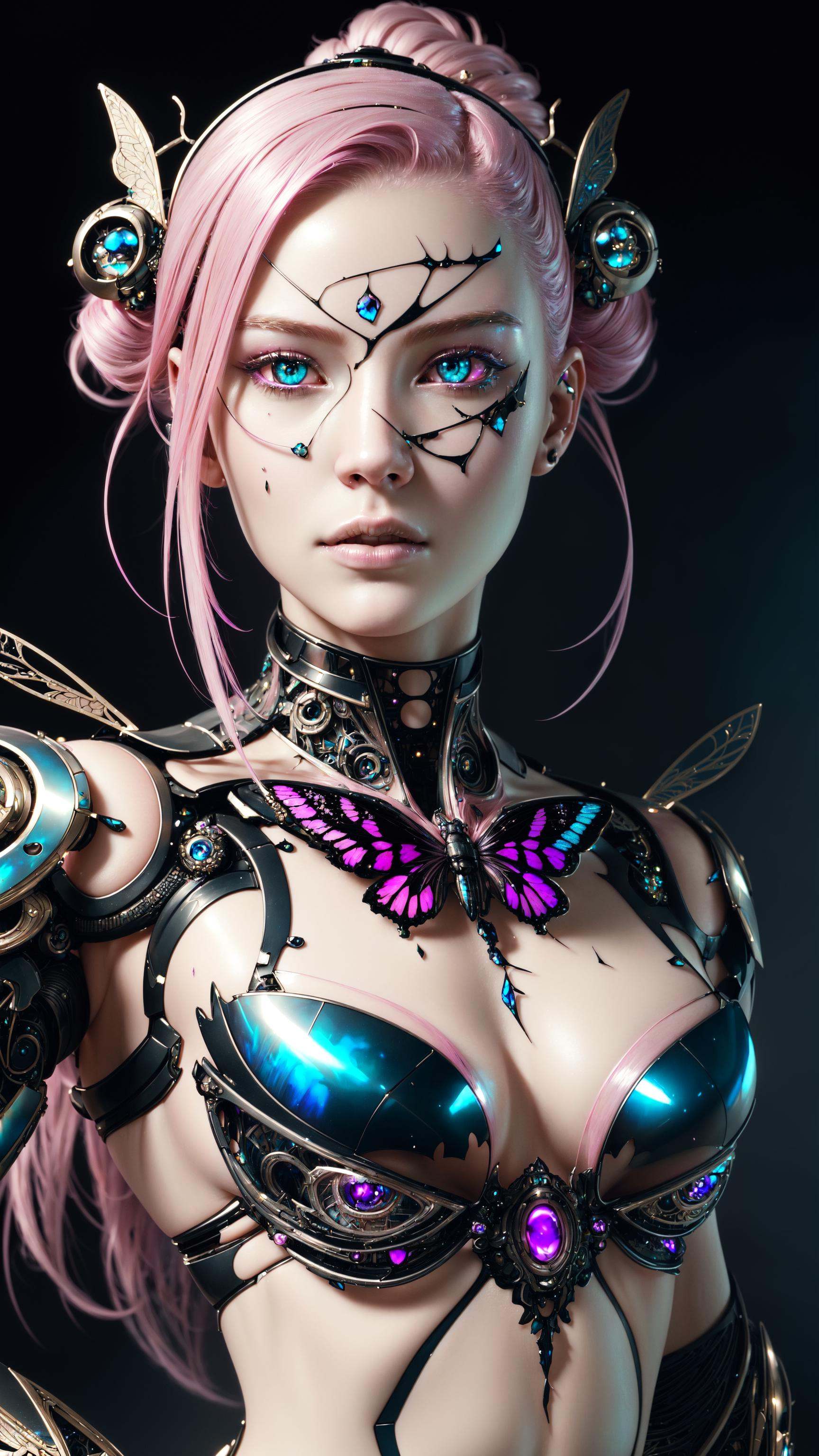 1girl,  8k portrait of beautiful cyborg with pink hair,  intricate on Tensor.Art