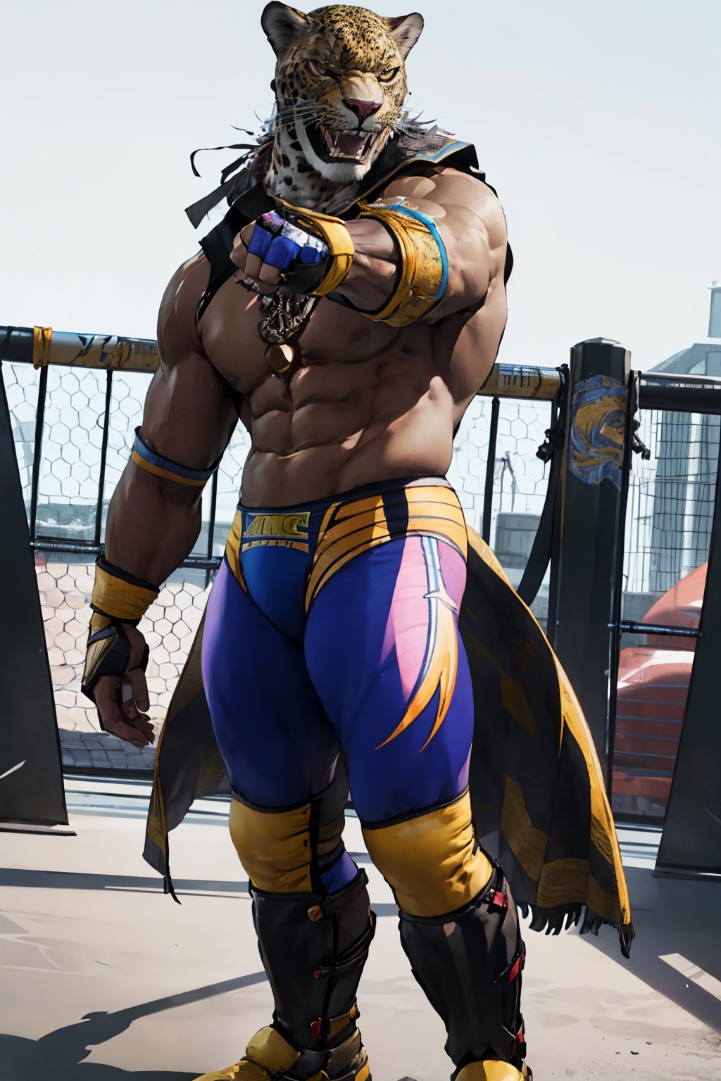 image of King from Tekken,  wrestling outfit,  pointing towards viewer on Tensor.Art