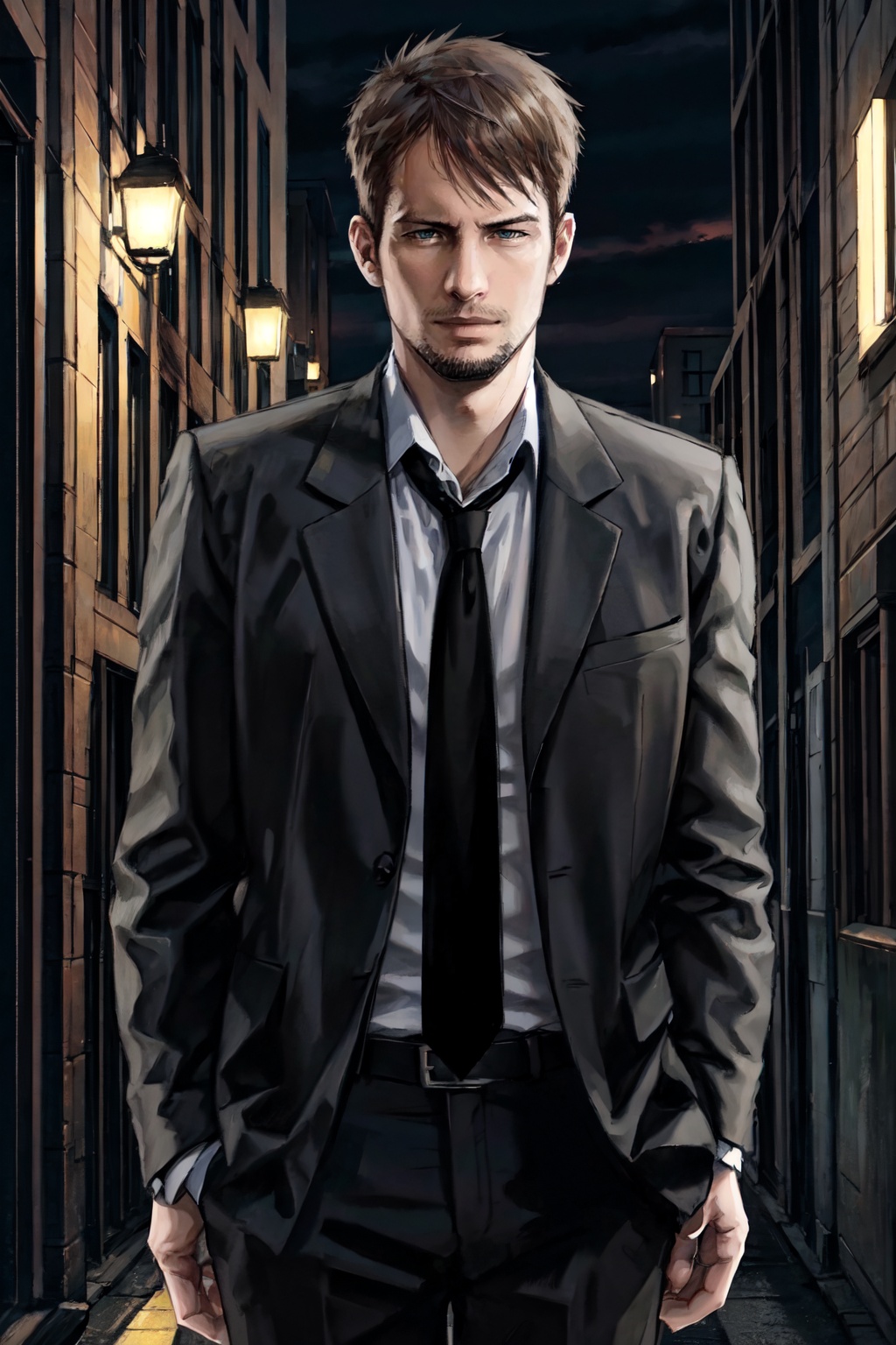 kyle_hyde,  image of Kyle Hyde walking in a dark alley during the night,  detective on Tensor.Art