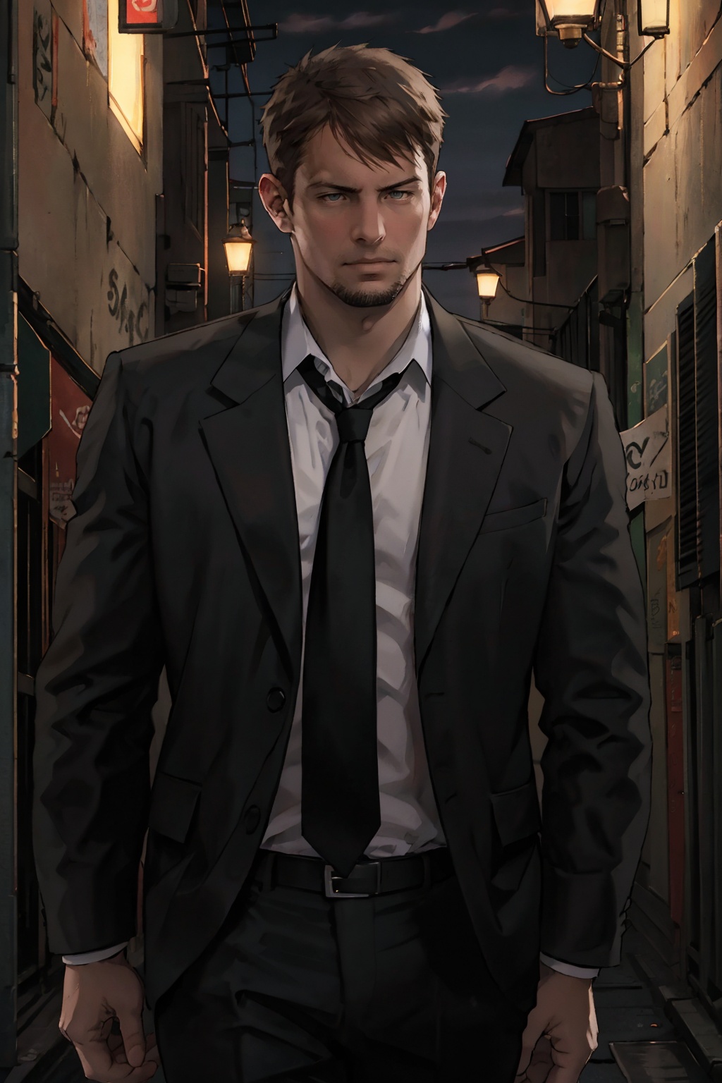 kyle_hyde,  image of Kyle Hyde walking in a dark alley during the night,  detective on Tensor.Art