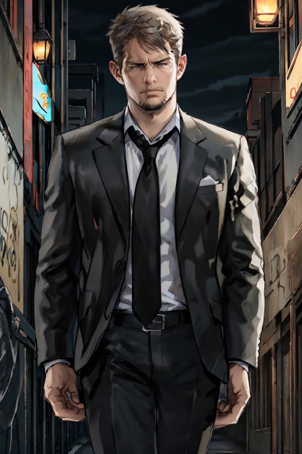 kyle_hyde,  pencil drawing of Kyle Hyde walking in a dark alley during the night,  detective on Tensor.Art