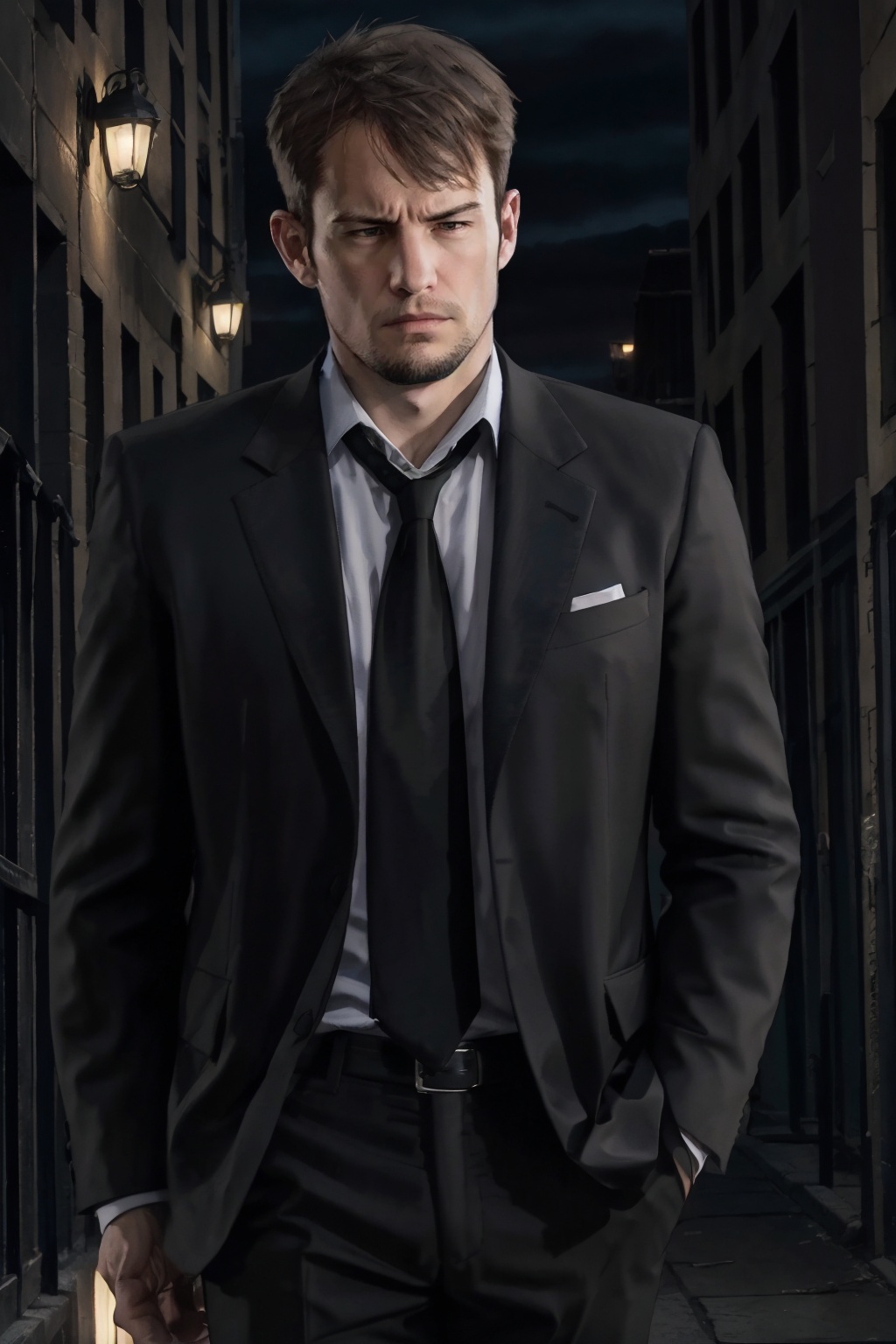kyle_hyde,  sketch of Kyle Hyde walking in a dark alley during the night,  detective on Tensor.Art