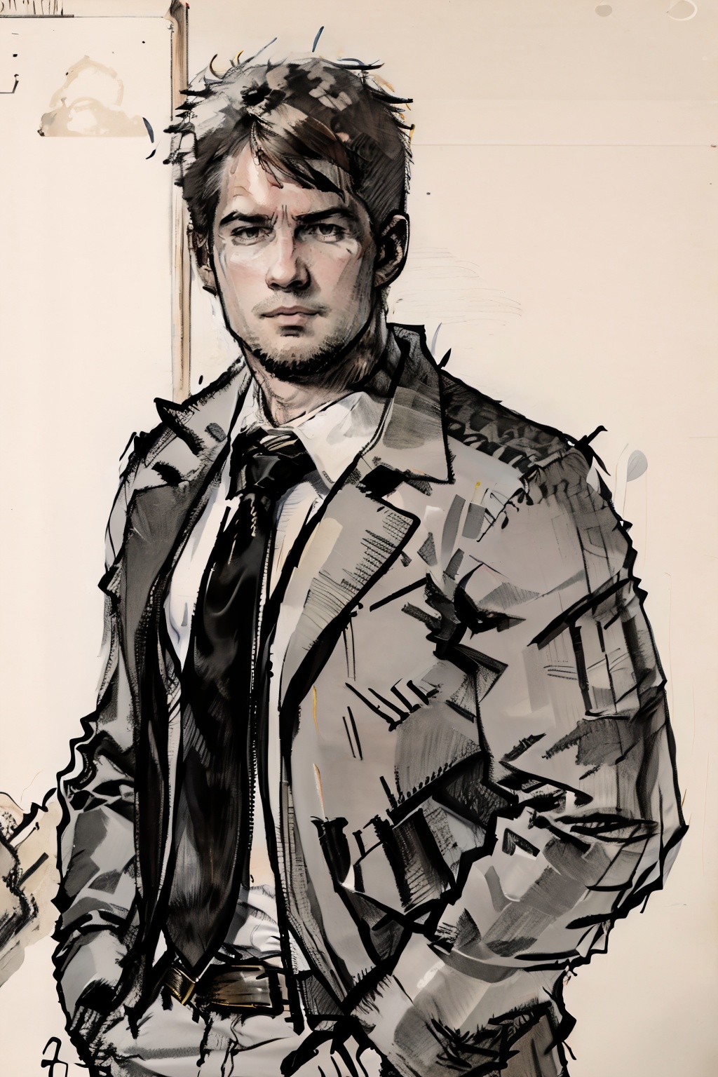 Pencil sketch,  1man,  monochrome on Tensor.Art