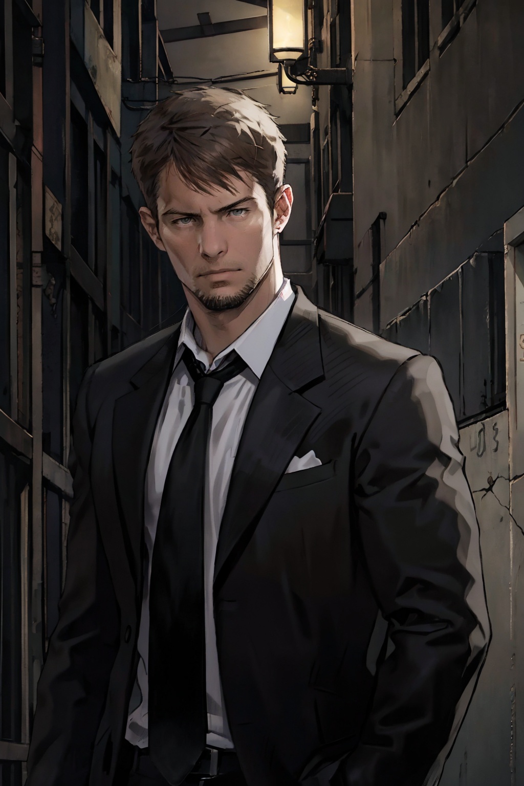 kyle_hyde,  pencil drawing of Kyle Hyde walking in a dark alley during the night,  detective on Tensor.Art