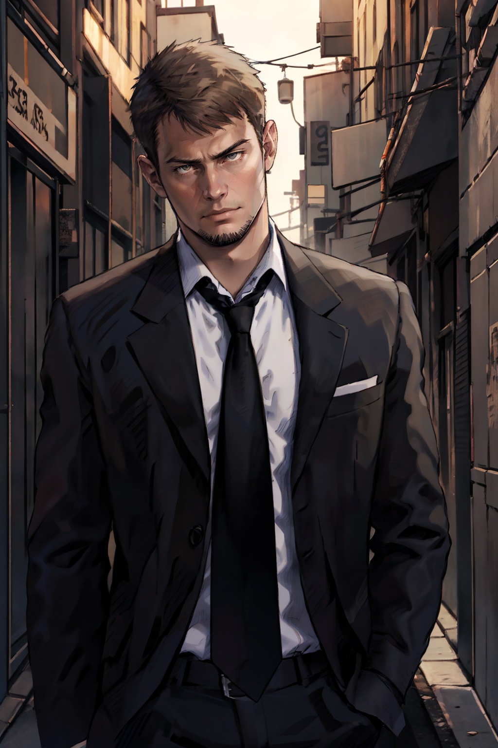 kyle_hyde,  pencil drawing of Kyle Hyde walking in a dark alley during the night,  detective on Tensor.Art