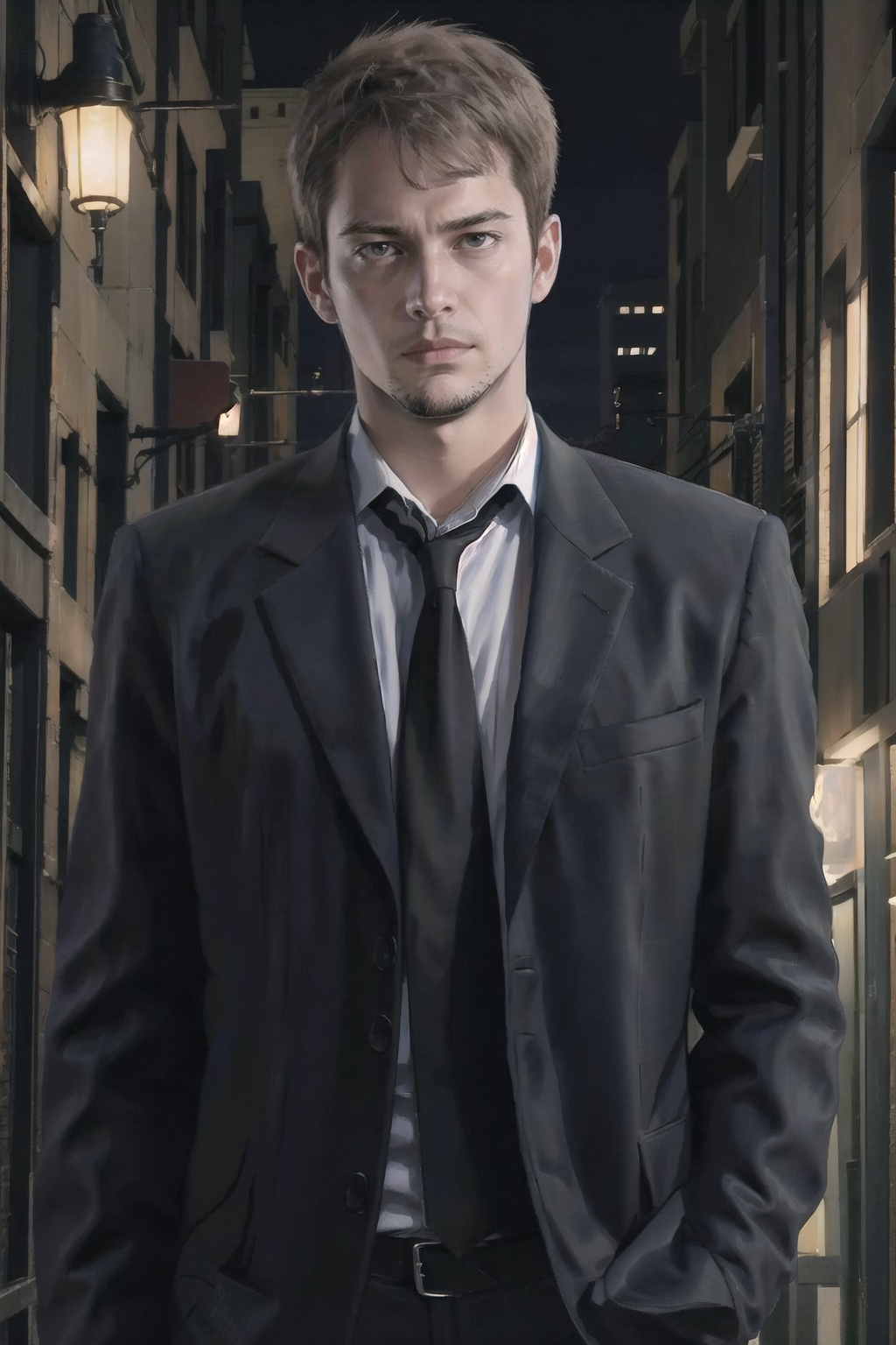 kyle_hyde,  pencil drawing of Kyle Hyde walking in a dark alley during the night,  detective on Tensor.Art