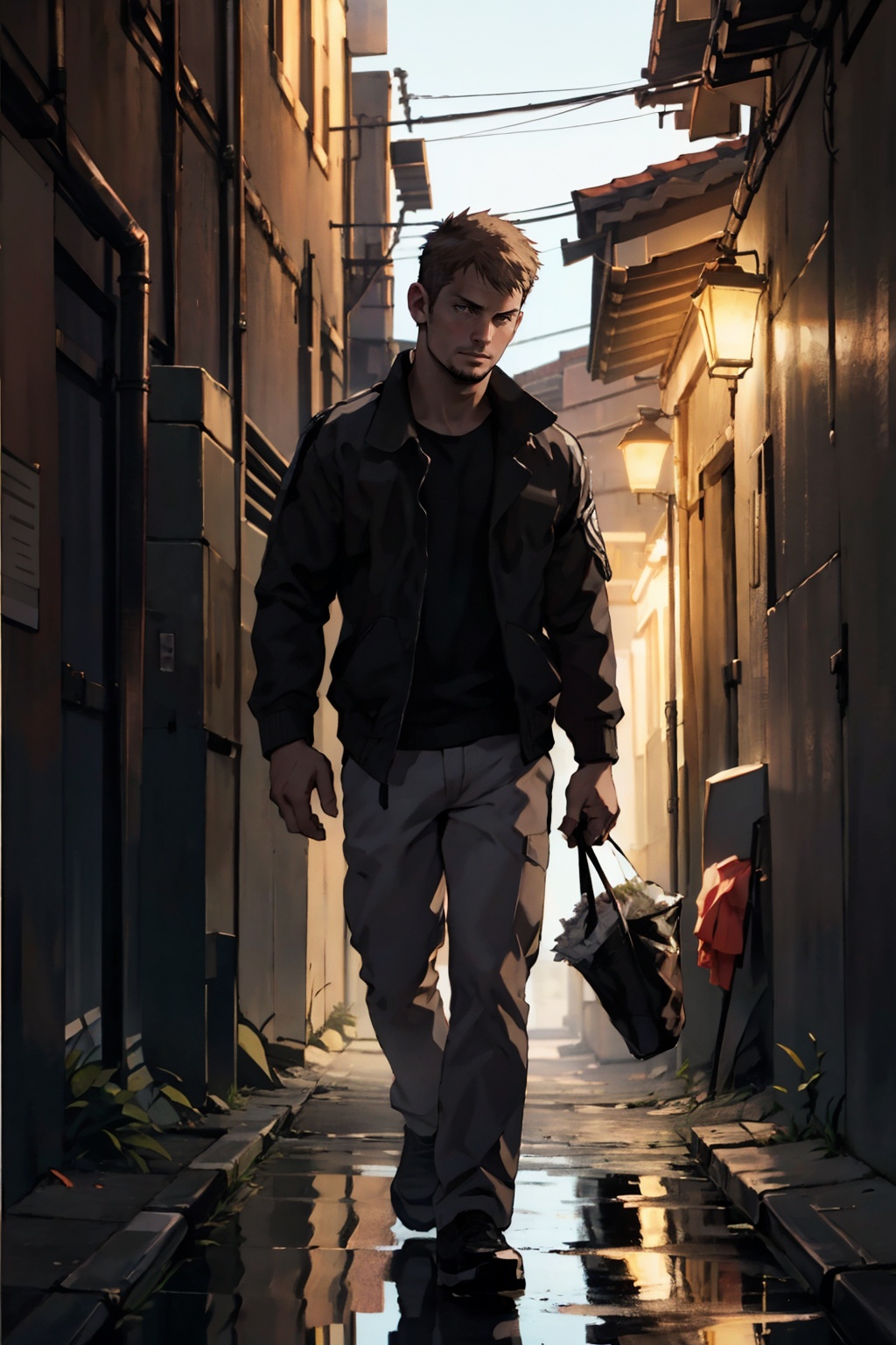 kyle_hyde,  image of Kyle Hyde walking in a dark alley during the night,  detective on Tensor.Art