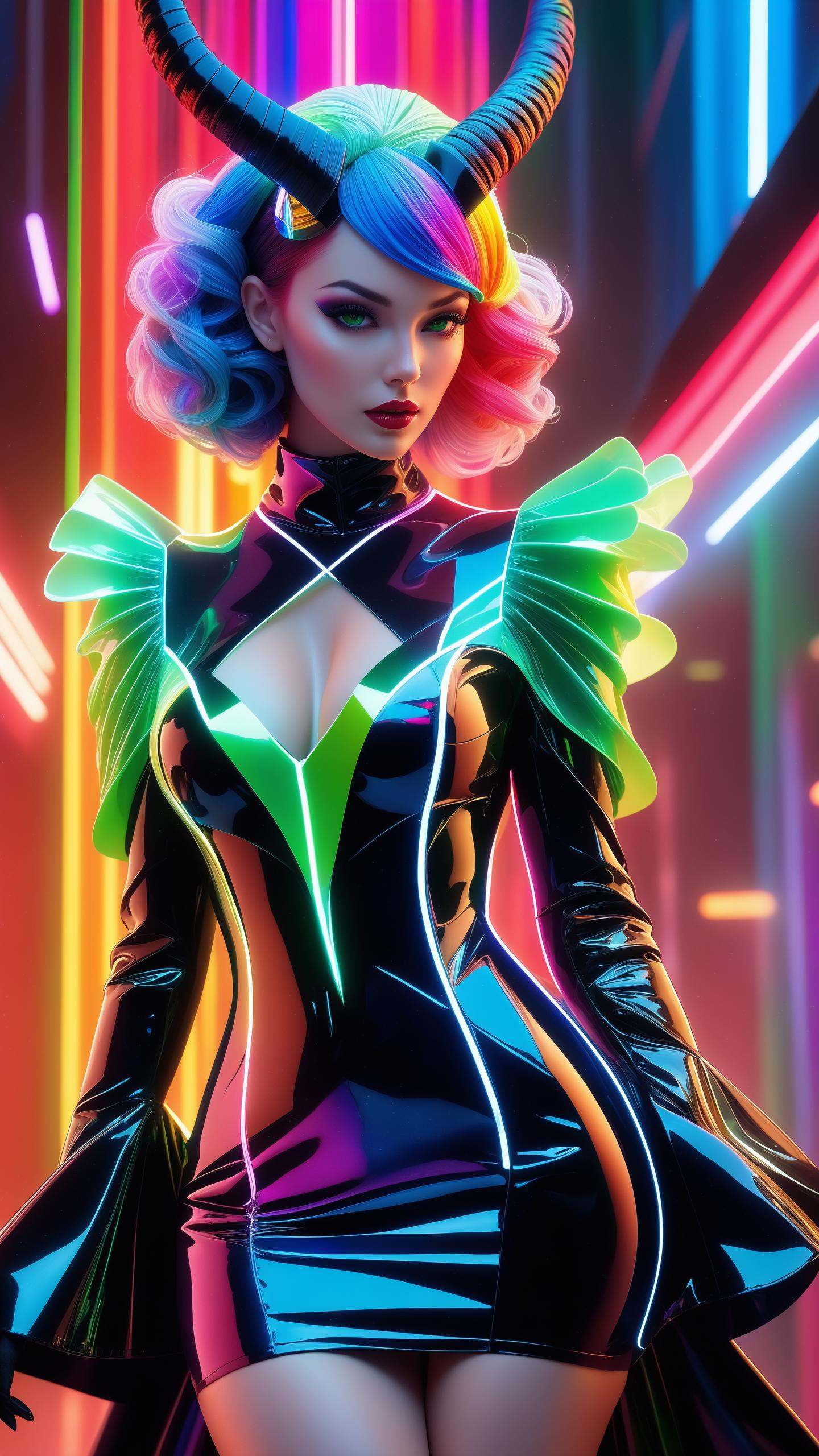 frilly hairstyle,  latex dress,  torso on Tensor.Art