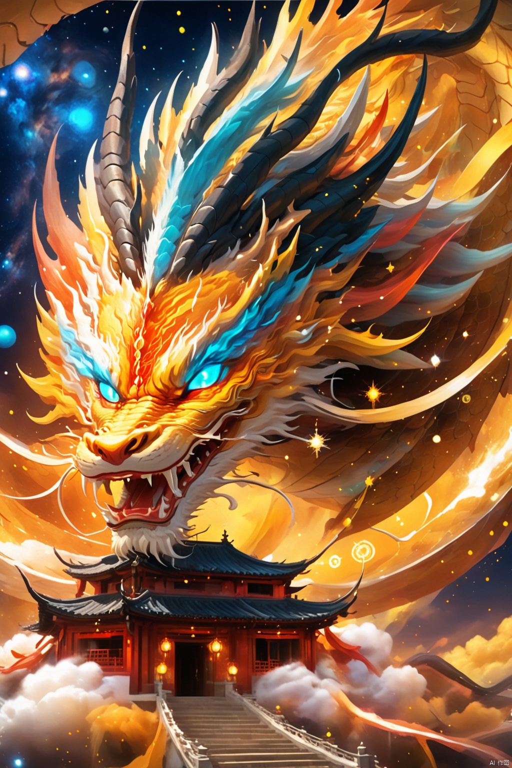 (Pi DAO link:1.58) (Crypto Dragon King - Dragon with Five Claws: 1.48), (Dragon horn, dragon body, dragon tail), (mysterious halo: 1.36), (Star vortex, star river, star ring), travel in the universe, use digital crypto magic, guard the digital field, (cross-chain information: 1.24), (digital currency: 1.5), encryption algorithm, space-time light particles, (star vortex, star river, star ring), ultra HD, super detail, epic shock, visual art, surreal, mythological legend style, God beast, BJ_Sacred_beast