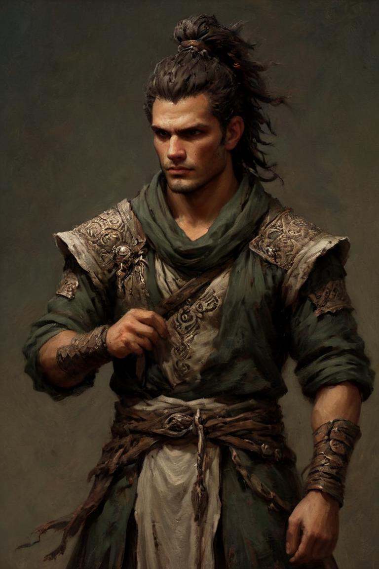 Male Gorgon,  [Inviting|Stunning] and Warrior,  he is wearing his Artisanal casual outfit on Tensor.Art