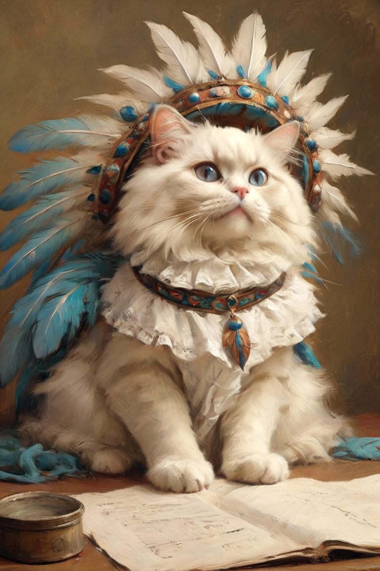Angelic Ragdoll Cat Planning events,  wearing Grand Feathers Band shirt on Tensor.Art