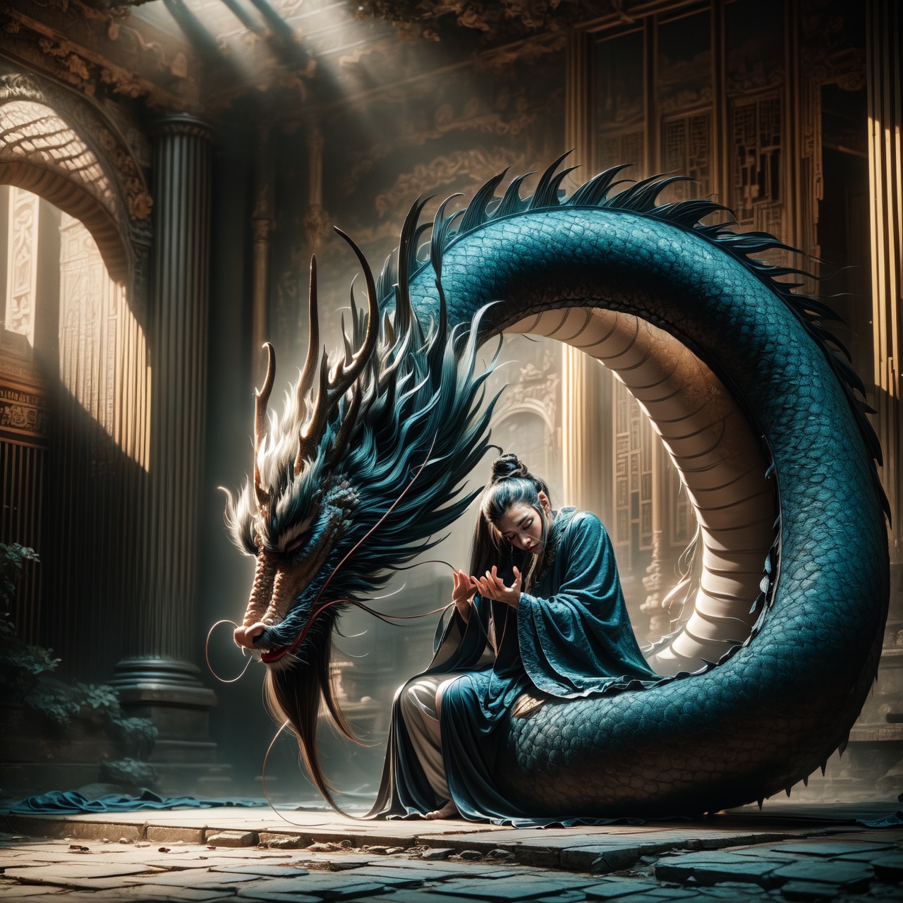 Chinese dragon,  sleeping dragon posture,  head bowed by FuturEvoLab on Tensor.Art