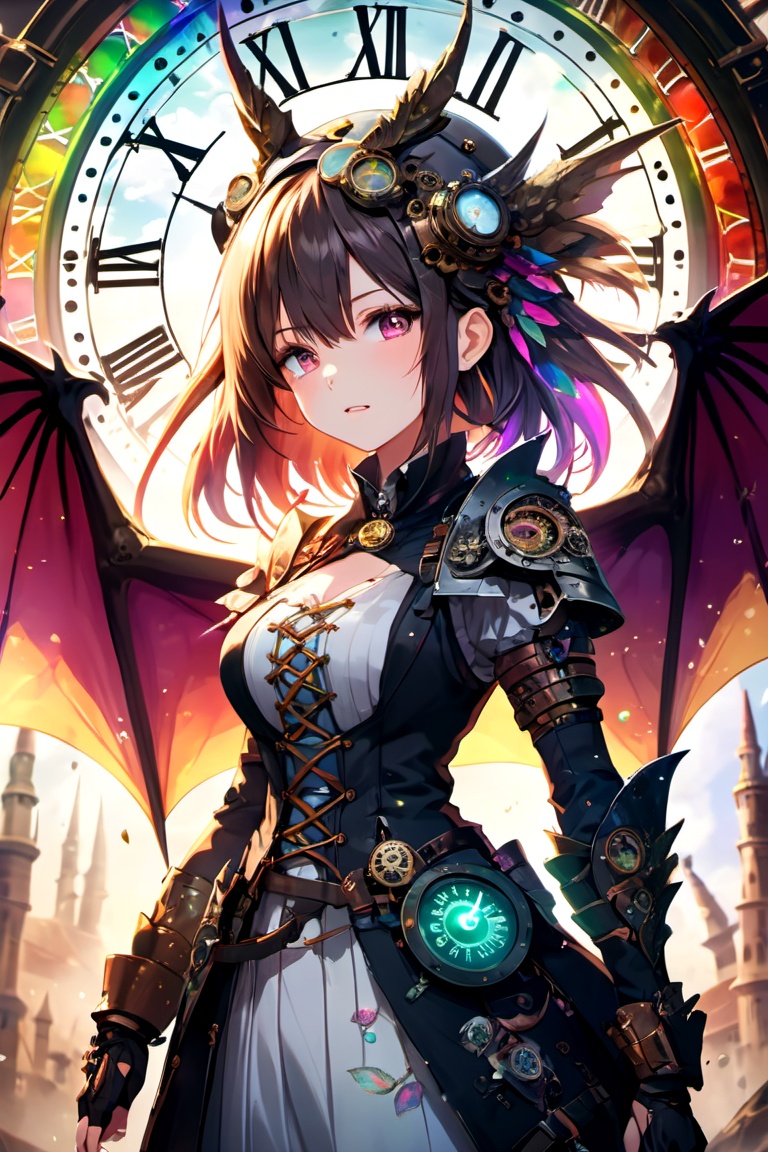 RainbowDragon,  Adventurer very beautiful and kawaii girl is terrified in front of the dragon,  ultra high-definition anim...