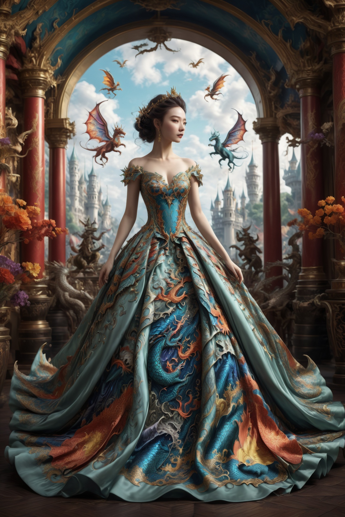 Dragon inspired dress,  4k,  intricate detail on Tensor.Art