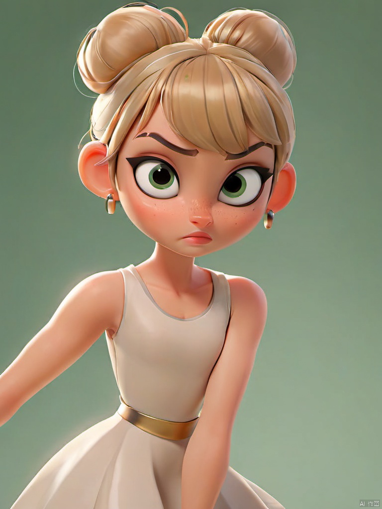  concept art pixar,3d style,masterpiece,best quality,good shine,OC rendering,best quality,4K,super detail,1girl,((full body)),looking at viewer,standing,shiny_skin,fair_skin,legs crossed, high-waisted leggings and crop top, Duchess, Tall, Athletic, Triangular Face, Fair Skin, White Hair, Hazel Eyes with Green Flecks, Short Nose, Pouty Lips, Receding Chin, Shoulder-Length Hair, Fine Hair, Ballerina Bun, augmented breasts, Stud earrings, berry metallic lipstick,light flesh hair,gyaru,absolute_territory,tight,spandex,shoes,kneehighs,glamor,dormitory,light grey background,clean background,straight_hair,hime cut, . digital artwork, illustrative, painterly, matte painting, highly detailed