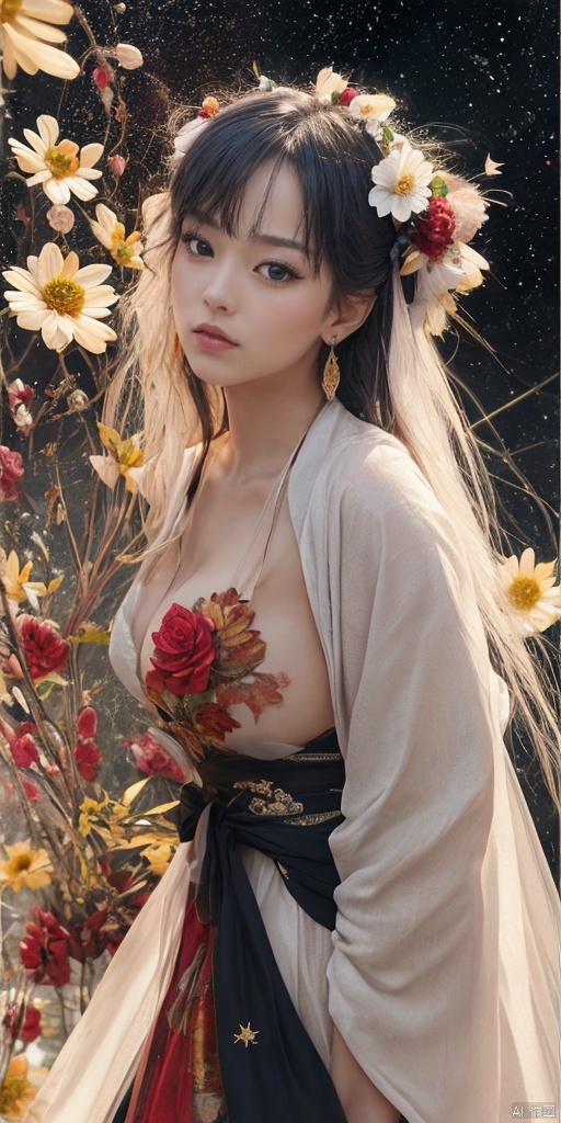  1girl,Han Chinese girls,white Hanfu,,full body,feathers,floating object,floating weapon,chinese clothes,large breasts,There are many scattered luminous petals,bubble,contour deepening,black rose,jewelry, earrings,lips, makeup, portrait, eyeshadow, realistic, nose,{{best quality}}, {{masterpiece}}, {{ultra-detailed}}, {illustration}, {detailed light}, {an extremely delicate and beautiful}, a girl, {beautiful detailed eyes}, stars in the eyes, messy floating hair, colored inner hair, Starry sky adorns hair, depth of field, large breasts,cleavage,blurry, no humans, traditional media, gem, crystal, still life, Dance,movements, All the Colours of the Rainbow,zj,
simple background, shiny, blurry, no humans, depth of field, black background, gem, crystal, realistic, red gemstone, still life,