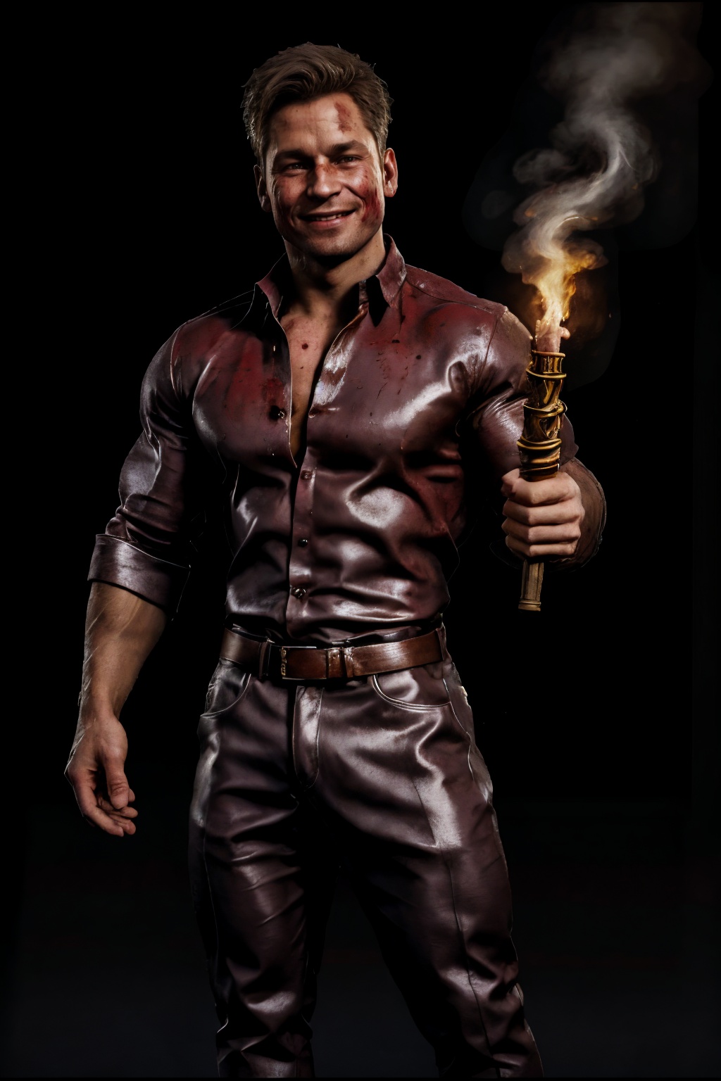 fullbody image of Johnny Cage,  1man,  collared shirt on Tensor.Art