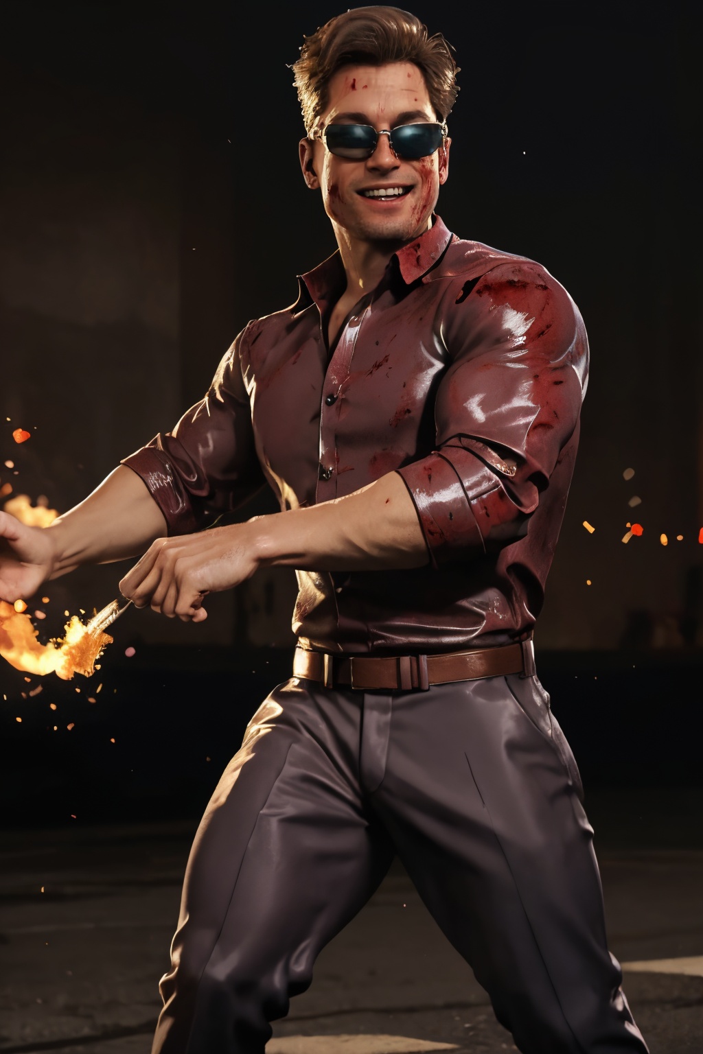 full body image of Johnny Cage,  1man,  collared shirt on Tensor.Art
