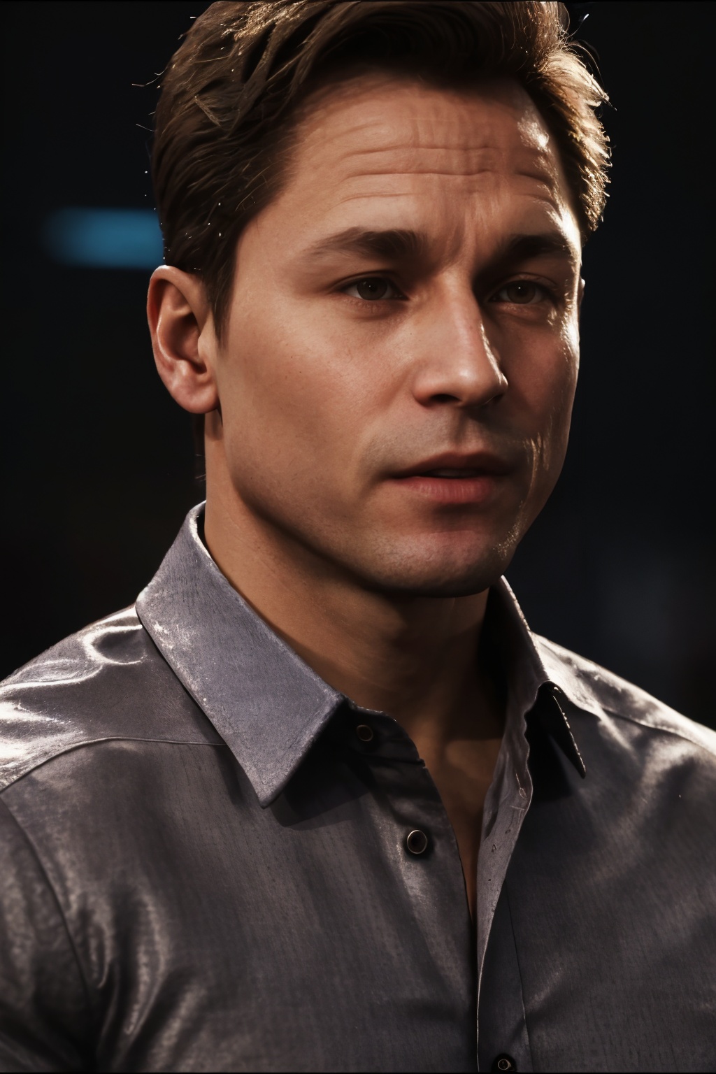 upper body image of Johnny Cage,  1man,  collared shirt on Tensor.Art