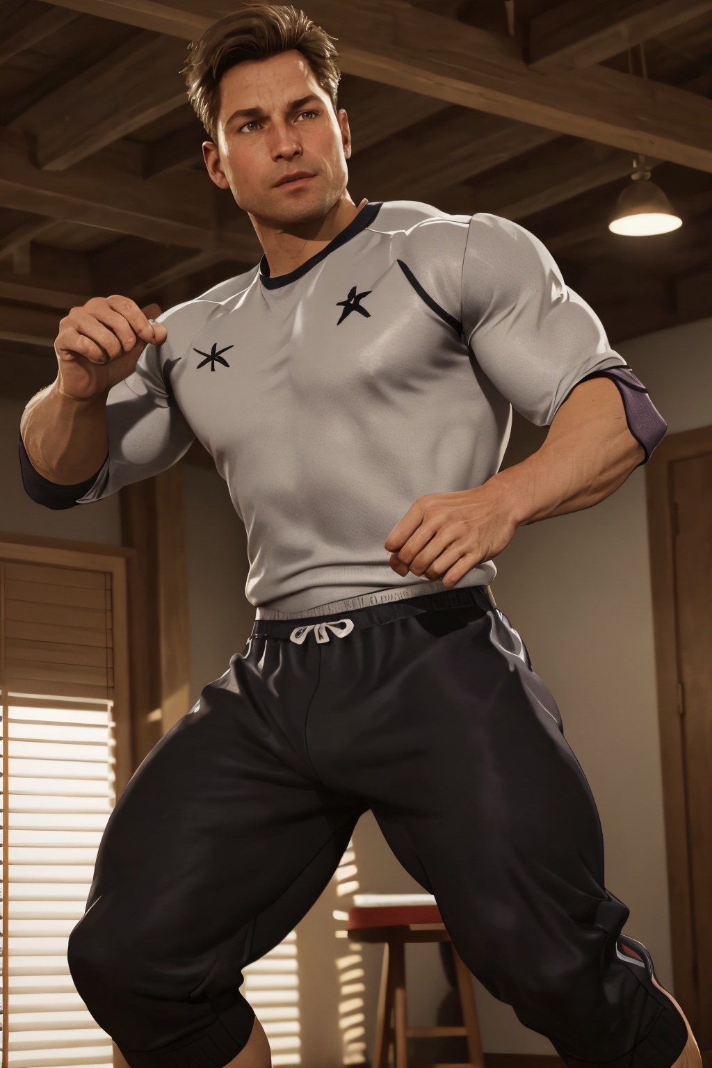 full body image of Johnny Cage,  1man,  sweatpants on Tensor.Art