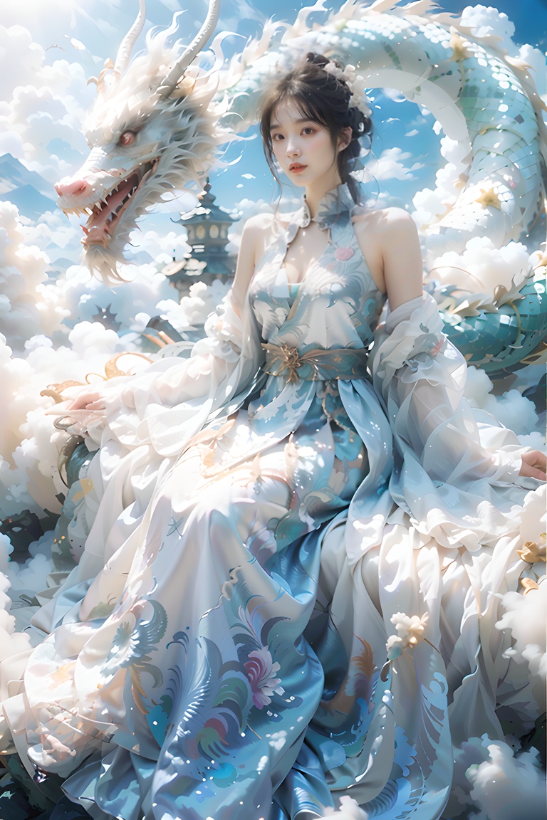 1girl,  huge dragon,  eastern dragon on Tensor.Art