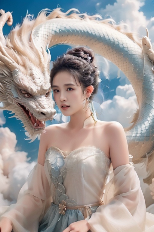 1girl,  single hair bun,  clouds on Tensor.Art