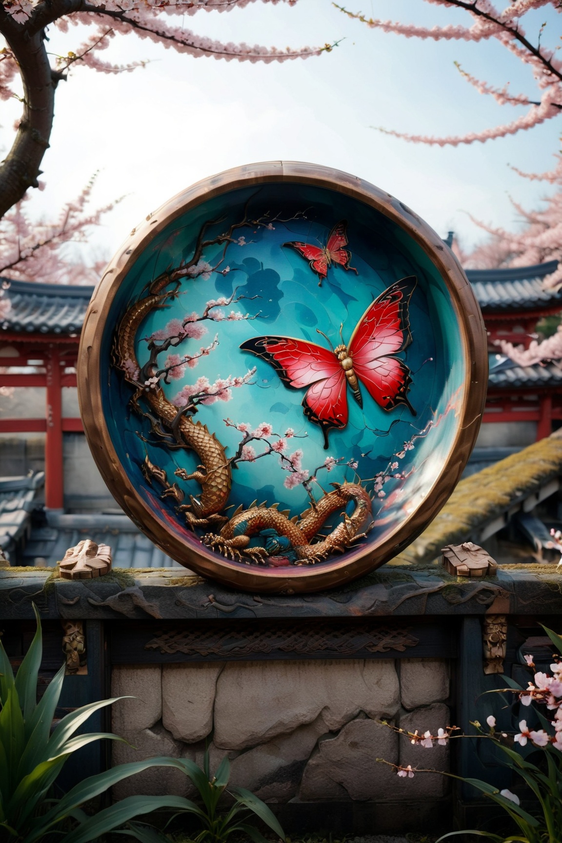 Dragon inspired,  dragon themed,  Detailed ukiyo-e of a butterfly garden by Shopon_skp on Tensor.Art
