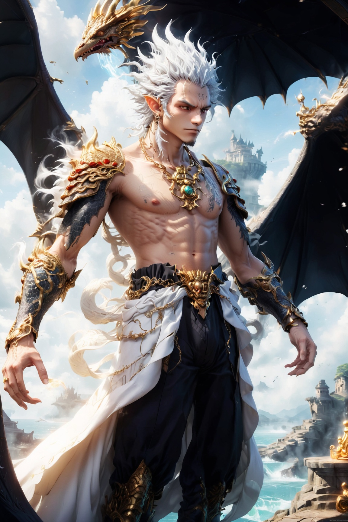 Dragon inspired,  dragon themed,  Luffys white cloudy hair on Tensor.Art