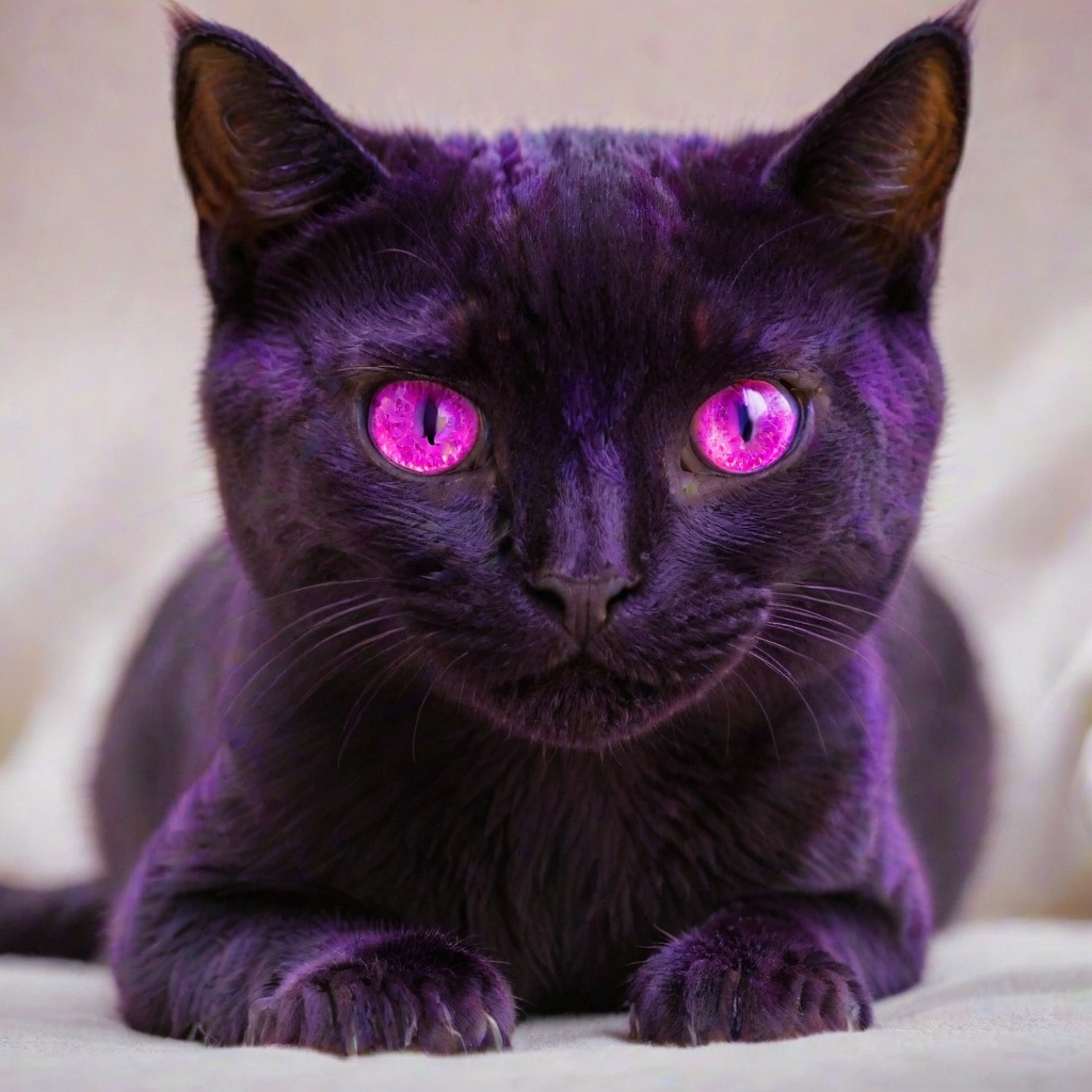 cute black and purple cat with glowing purple eyes on Tensor.Art