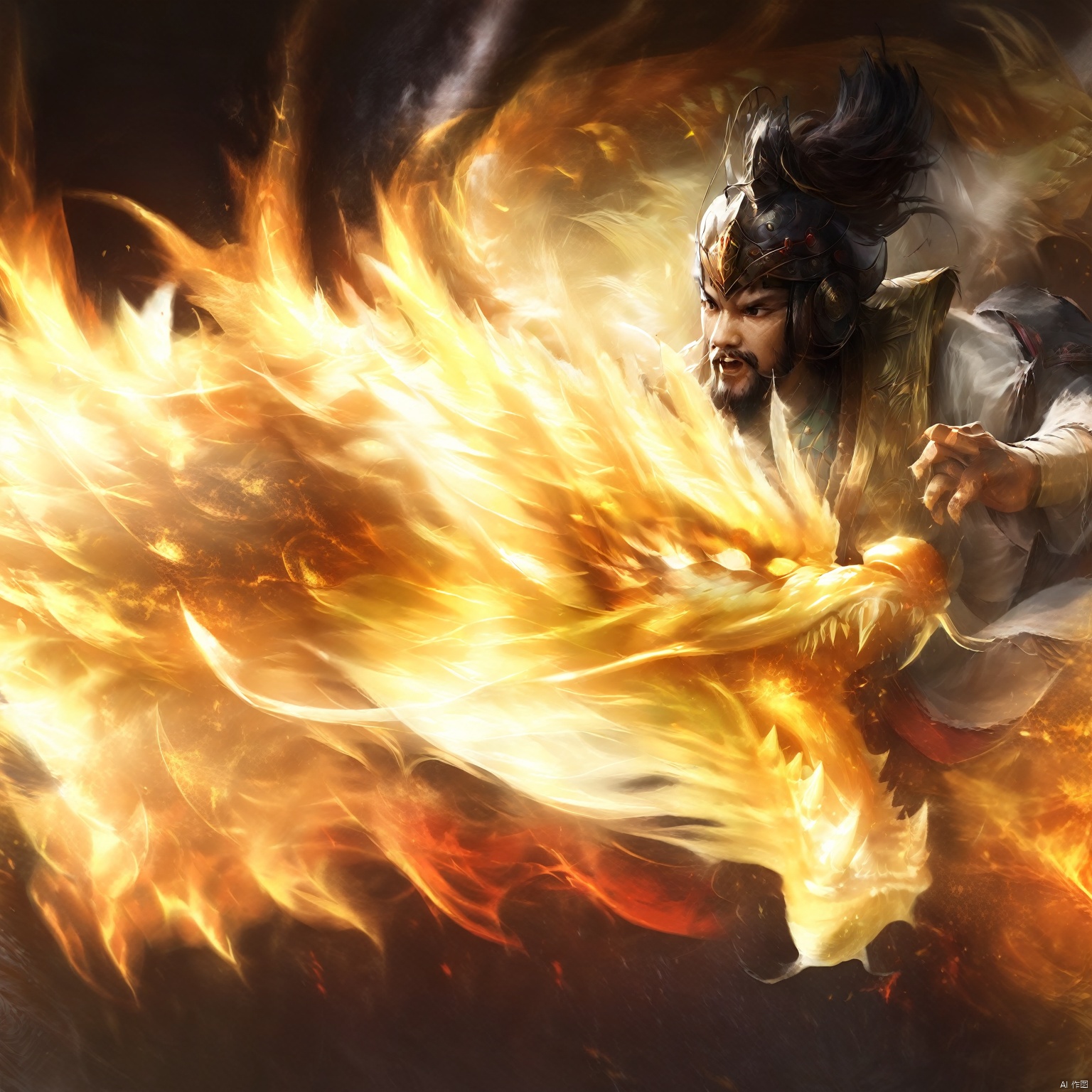 A man with a light effect oriental dragon