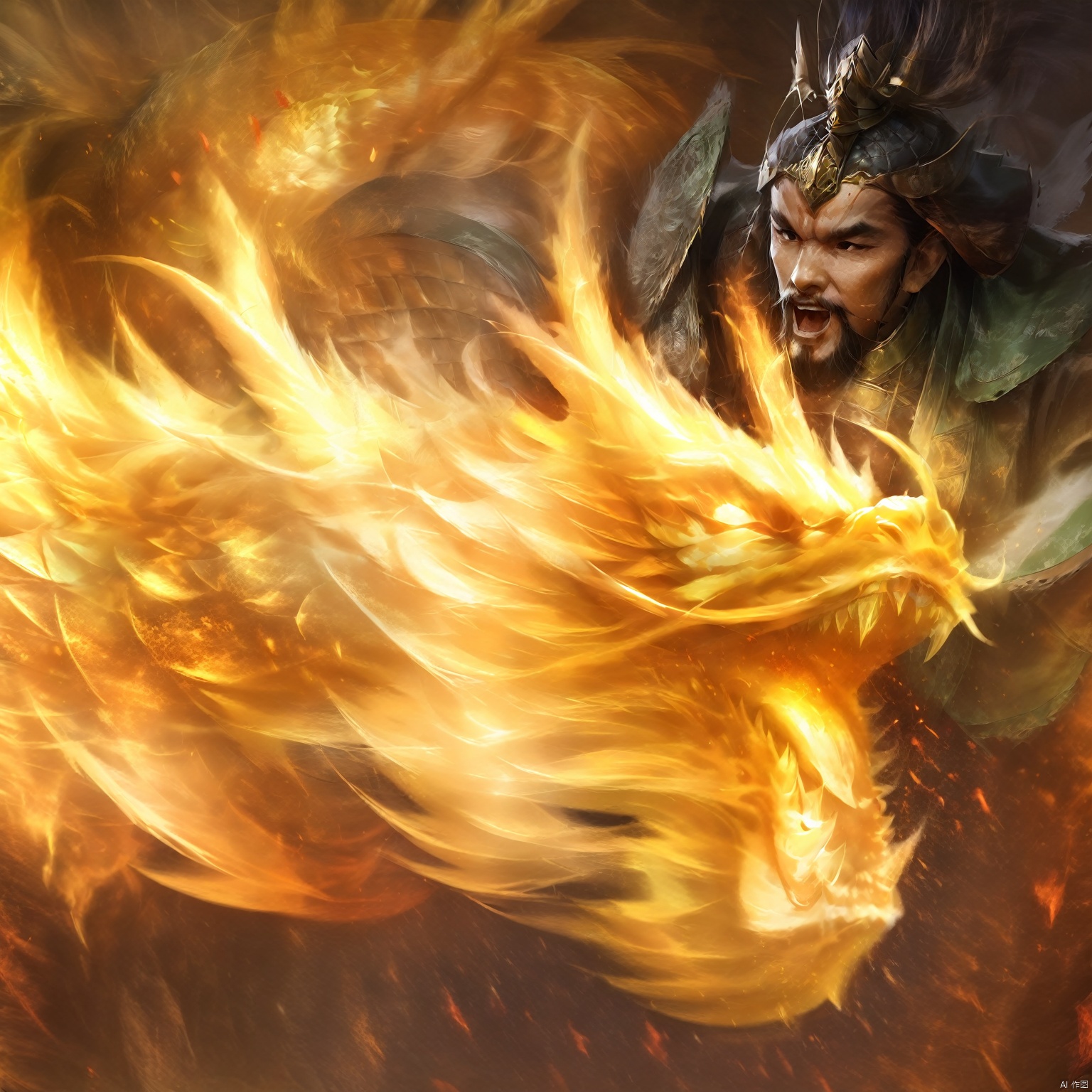 A man with a light effect oriental dragon