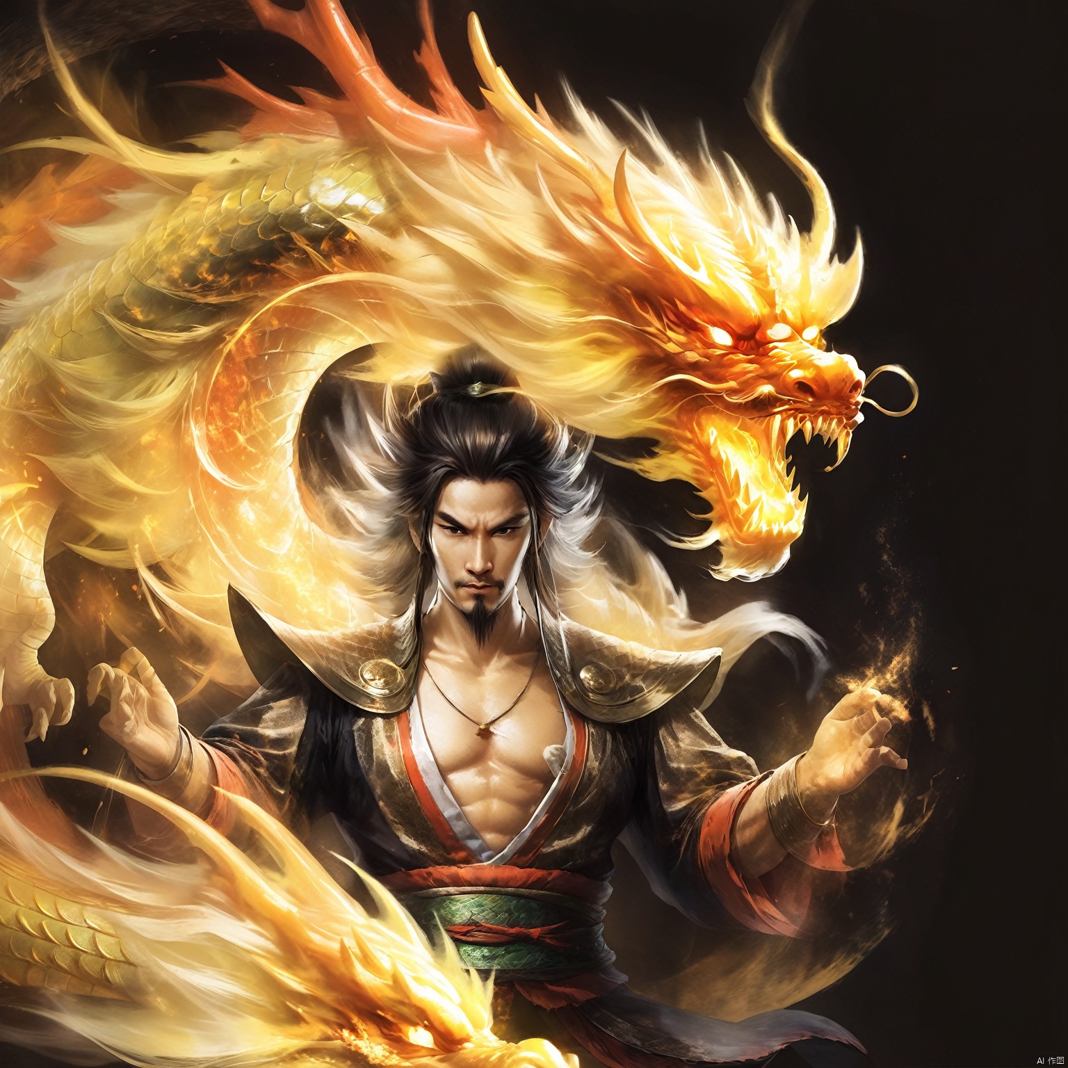A man with a light effect oriental dragon