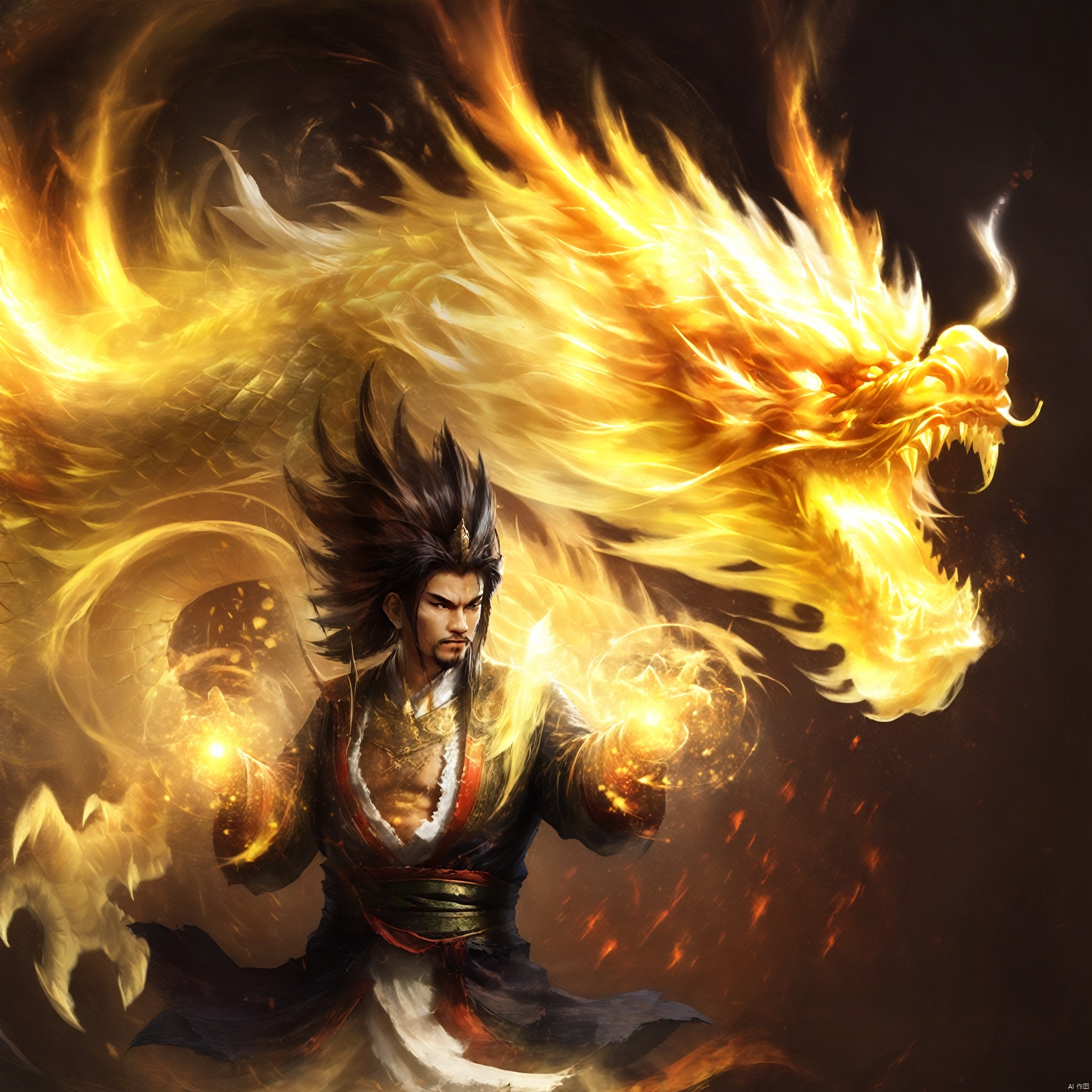  A man with a light effect oriental dragon