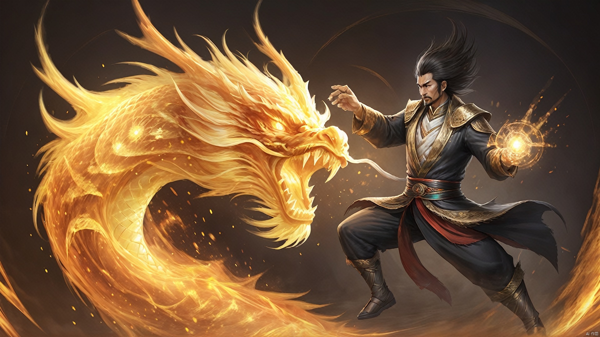 A man with a light effect oriental dragon