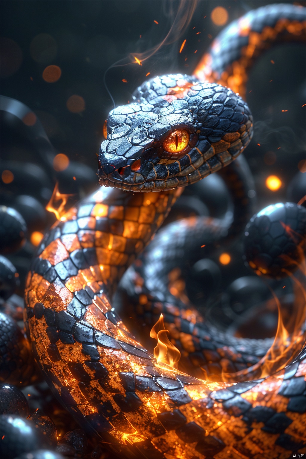 snake,flame, burning,sparks,light particles,yinghuo,Colorful flames