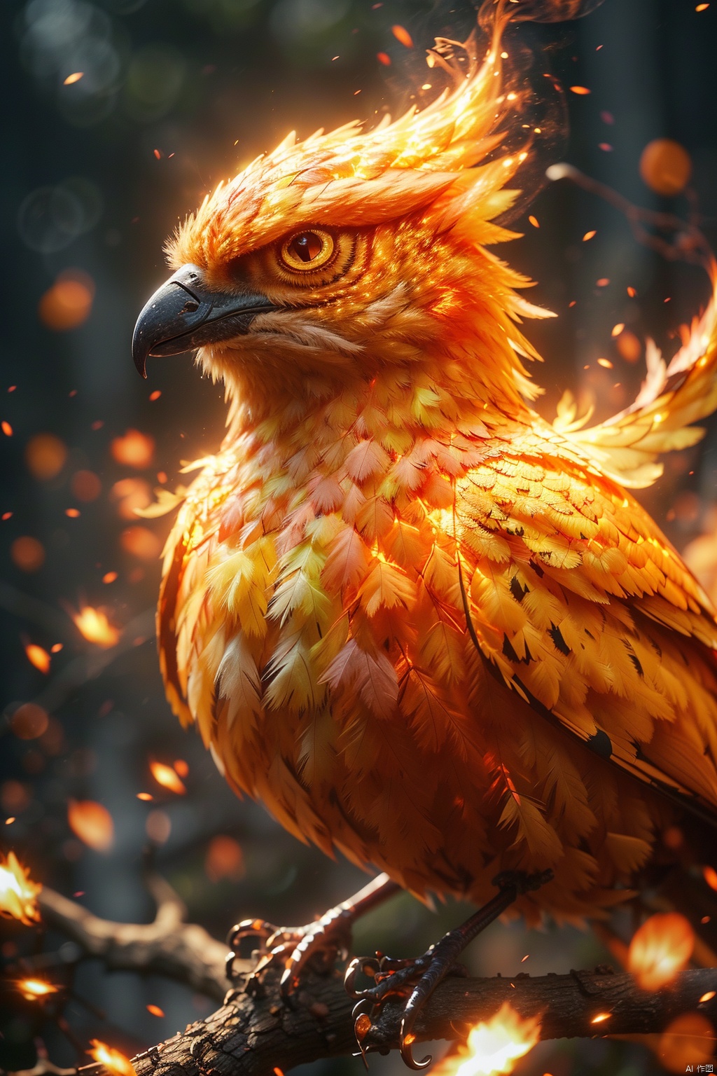 bird,flame, burning,sparks,light particles,yinghuo,Colorful flames