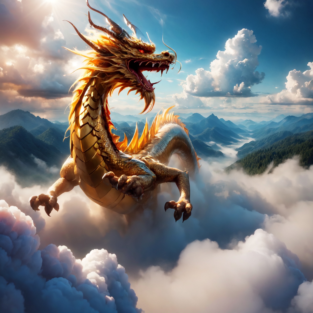 Chinese Dragon, Soars In The Sky, Winding Through The Sky, Majestic, Powerful, Detailed, Vibrant, Elegant, Strength And Grace, Ultra-Detailed, Highres, Extremely Detailed, Absurdres, Incredibly Absurdres, Huge Filesize, Above The Clouds, Clear Blue Sky, Fluffy White Clouds, Apex Of Achievement, Recognition, Ascendant Position, Celebrated Status,
By FuturEvoLab, (Masterpiece, Best Quality, 8k:1.2), (Ultra-Detailed, Highres, Extremely Detailed, Absurdres, Incredibly Absurdres, Huge Filesize:1.1), 