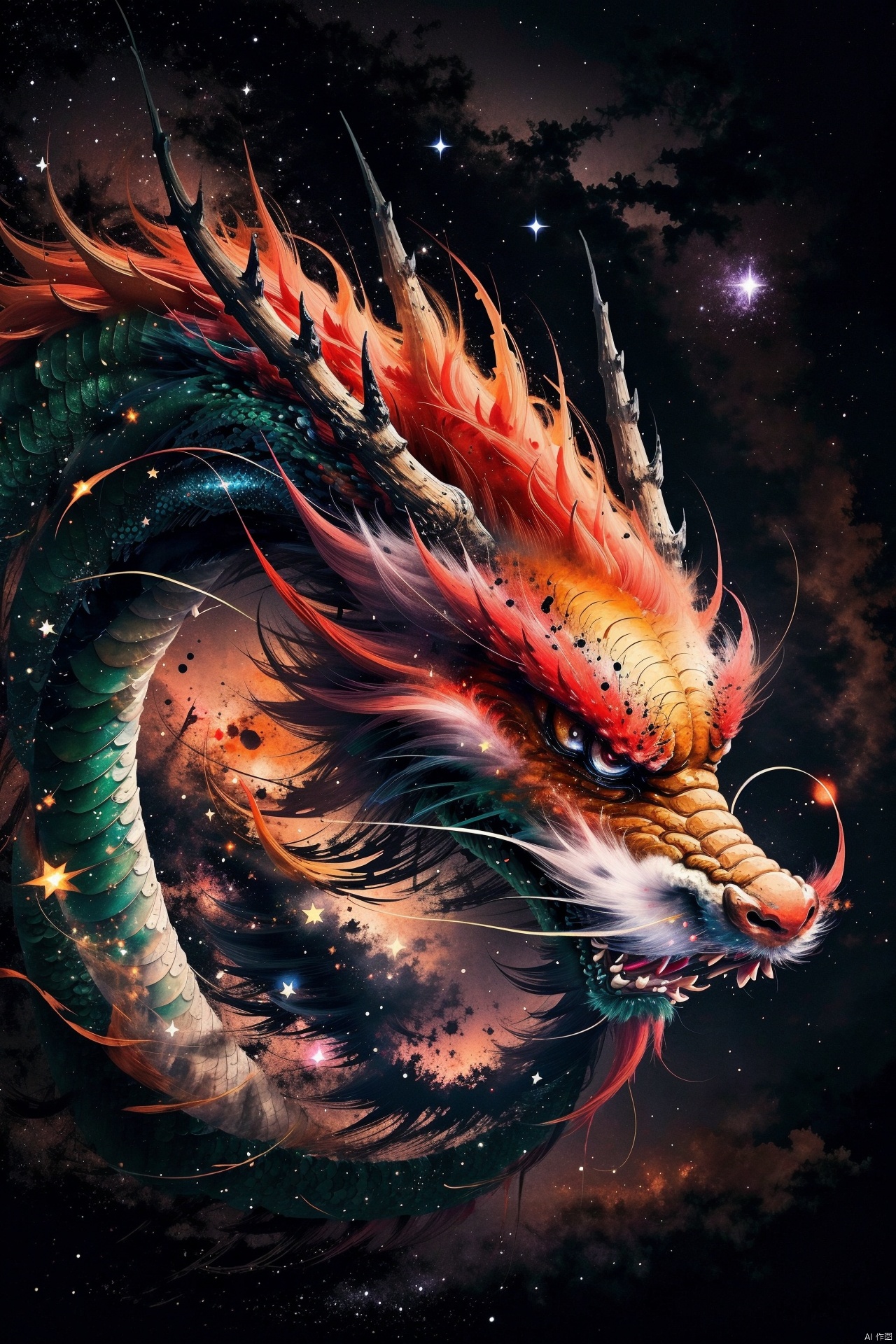  vivid,colorful,night,sky,dragon, stars