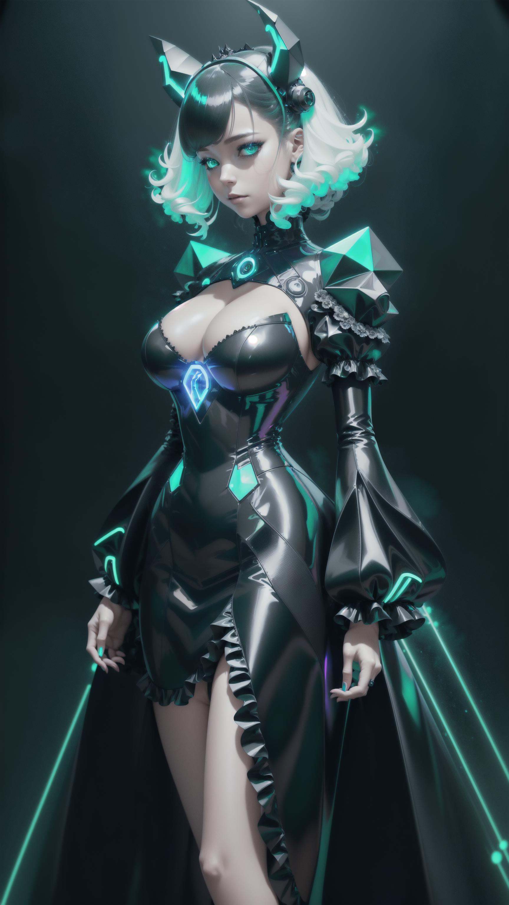 frilly hairstyle,  latex dress,  torso on Tensor.Art