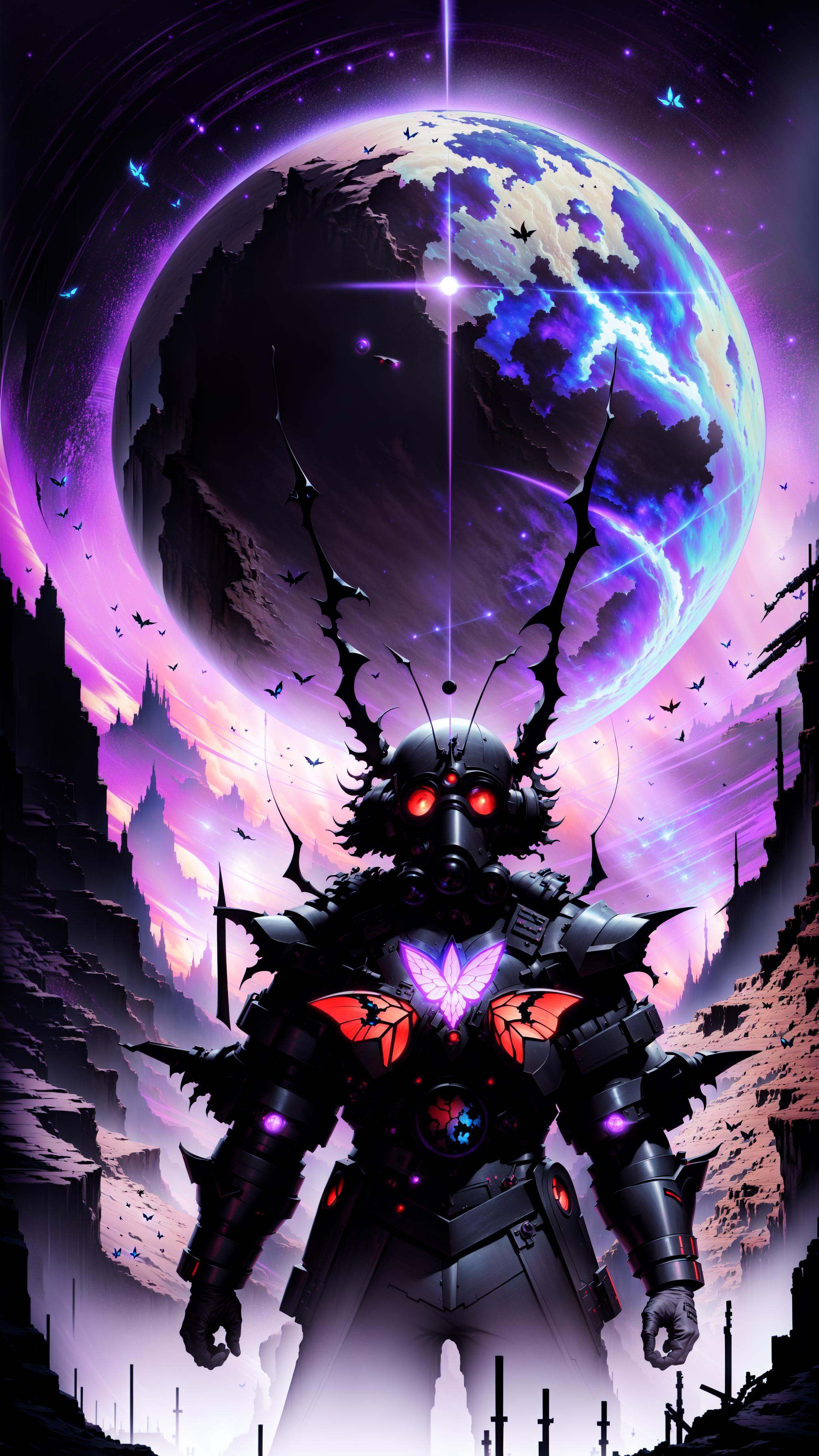 a rft17 is moving in a gigantic canyon surrounded by dead titans,  war zone,  explosions on Tensor.Art
