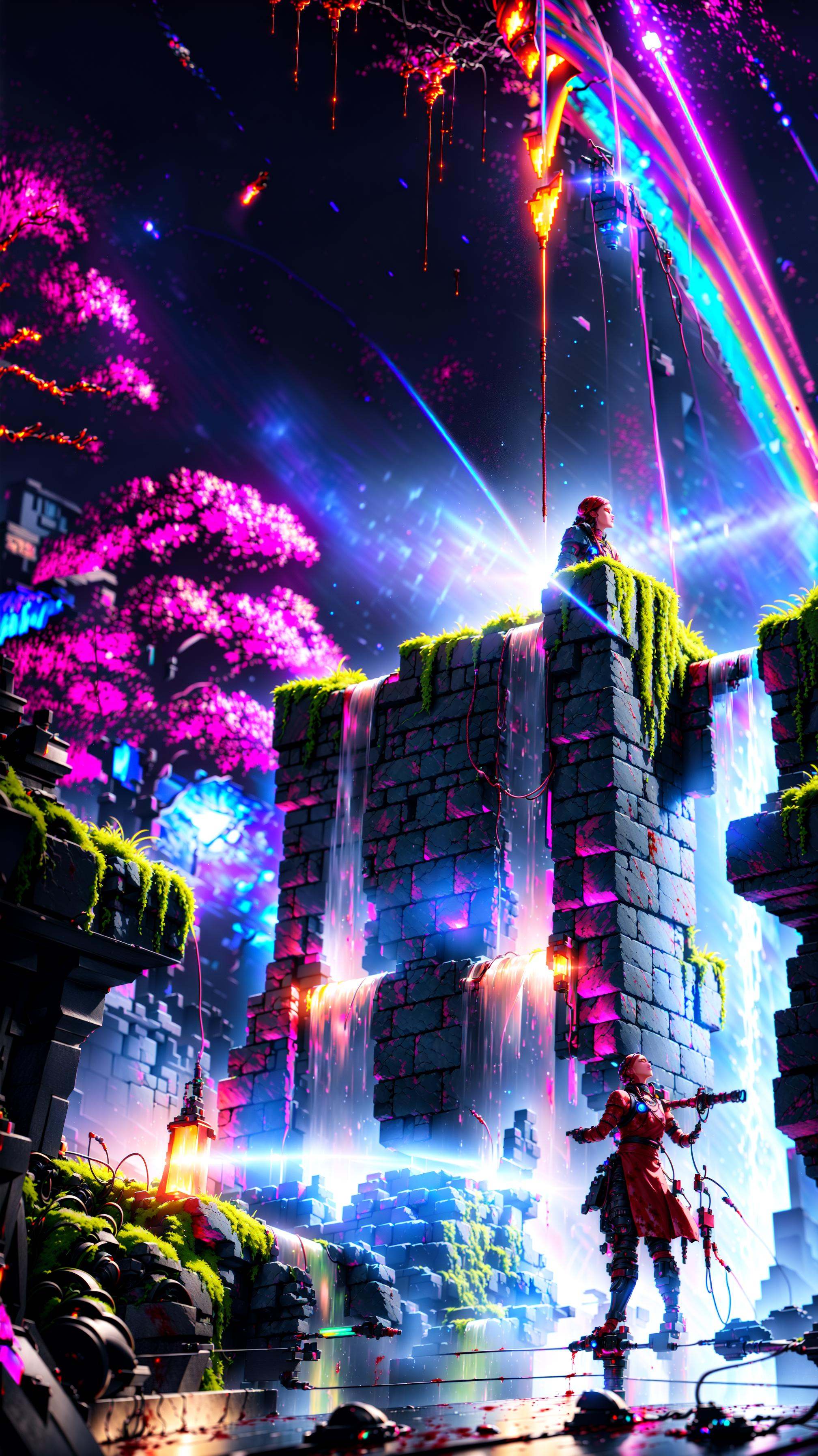 (isometric 3d art of floating rock citadel),  cobblestone,  flowers on Tensor.Art