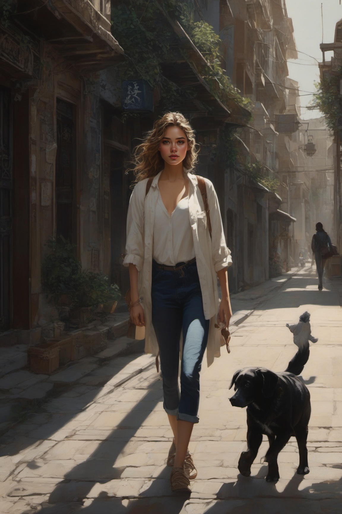 a girl walking in the street,  intricate details,  detailed exquisite face on Tensor.Art