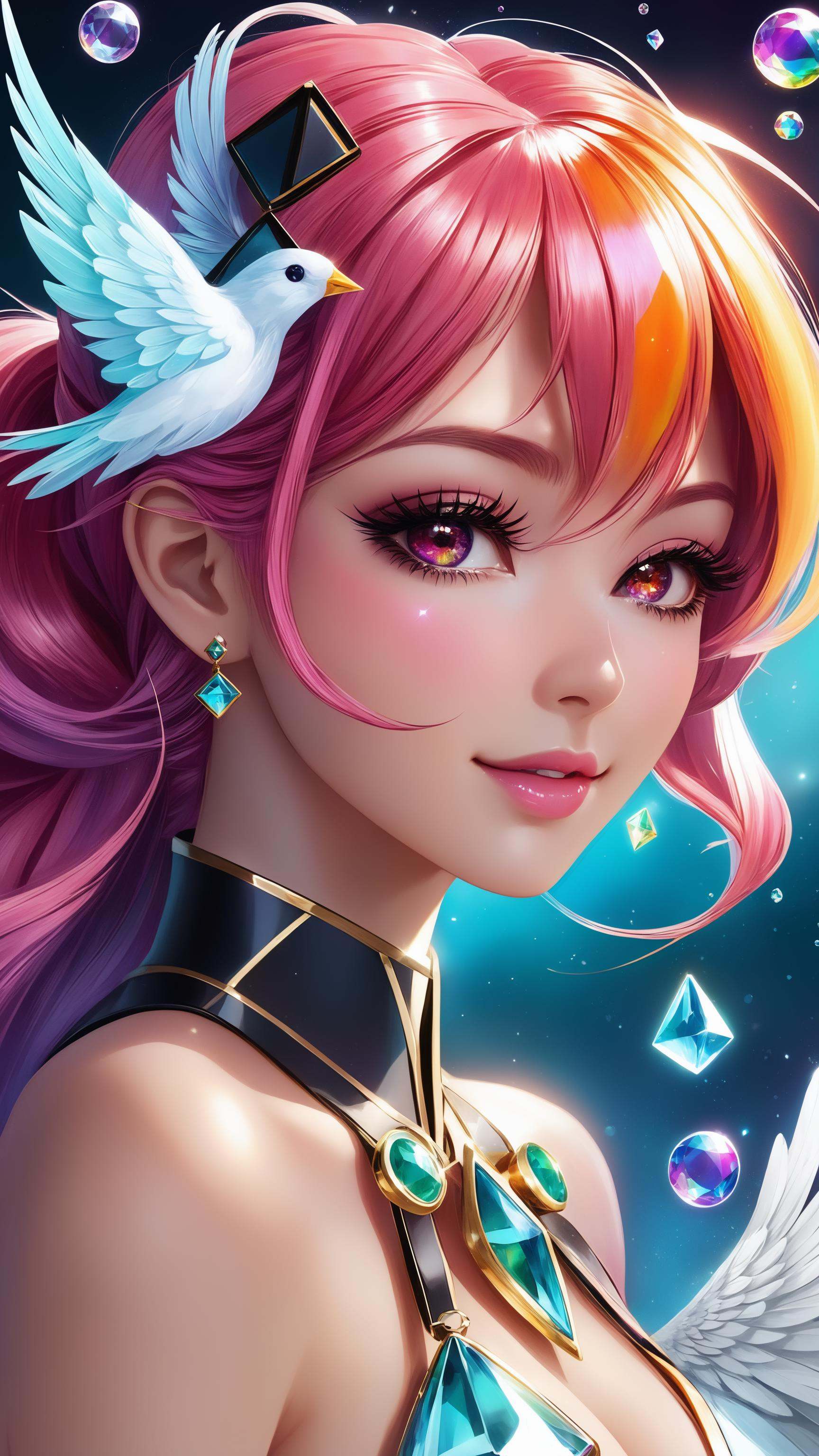 Quadratic elementgirl,  pink hair,  double ponytail on Tensor.Art