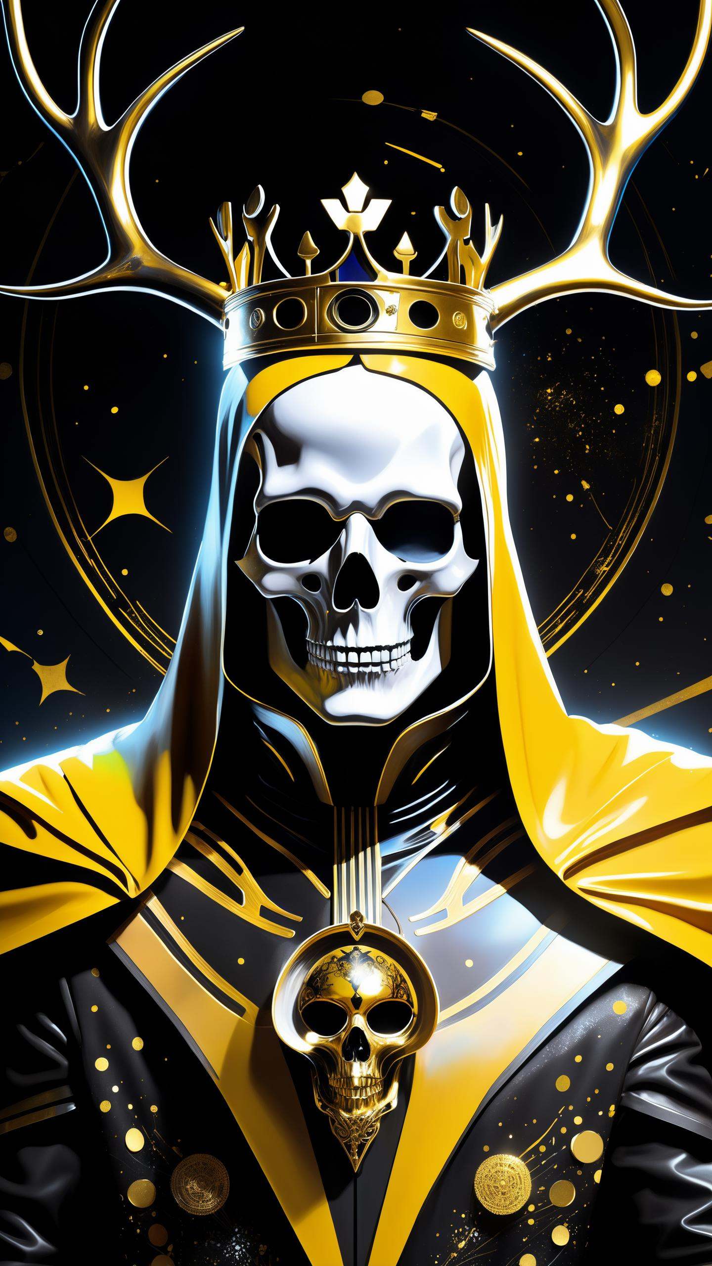 1man,  good shape,  a surreal paint splatter painting of the kinginyellow wearing a cloak and a mask on Tensor.Art