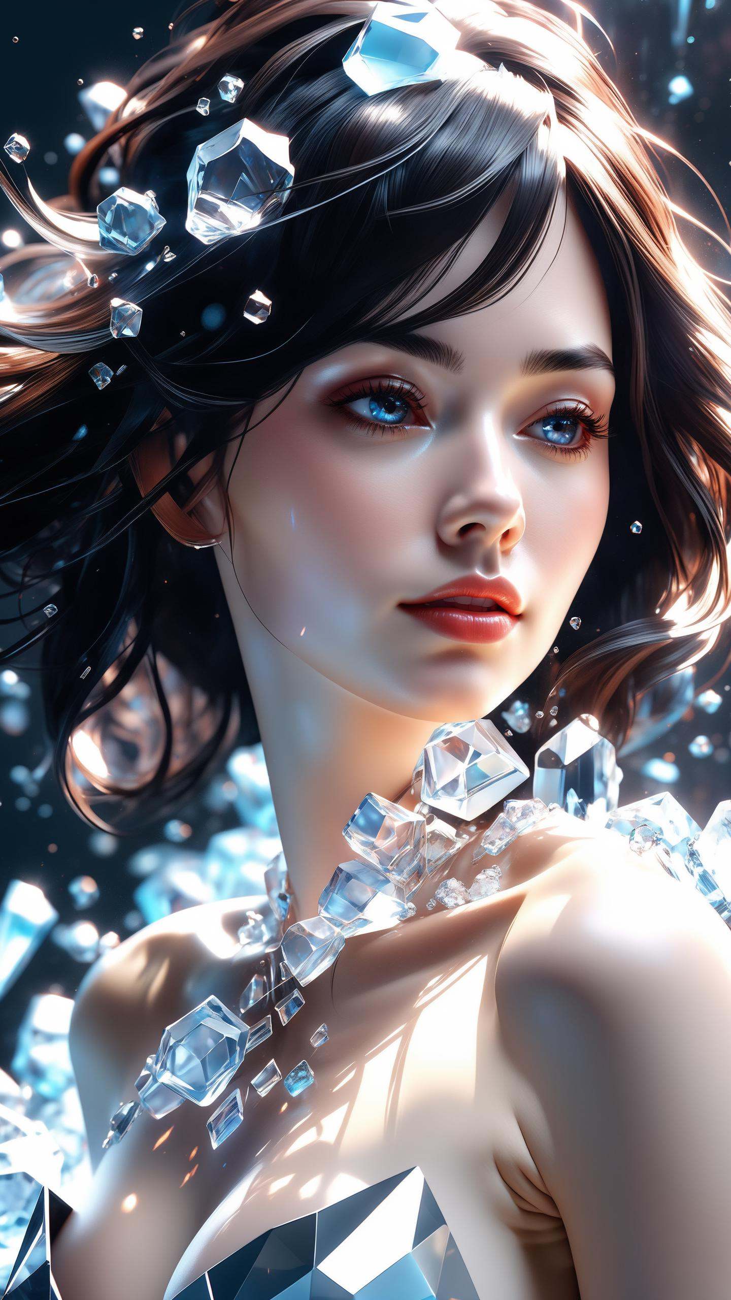 of glitch burning ice,  8k,  small breasts on Tensor.Art