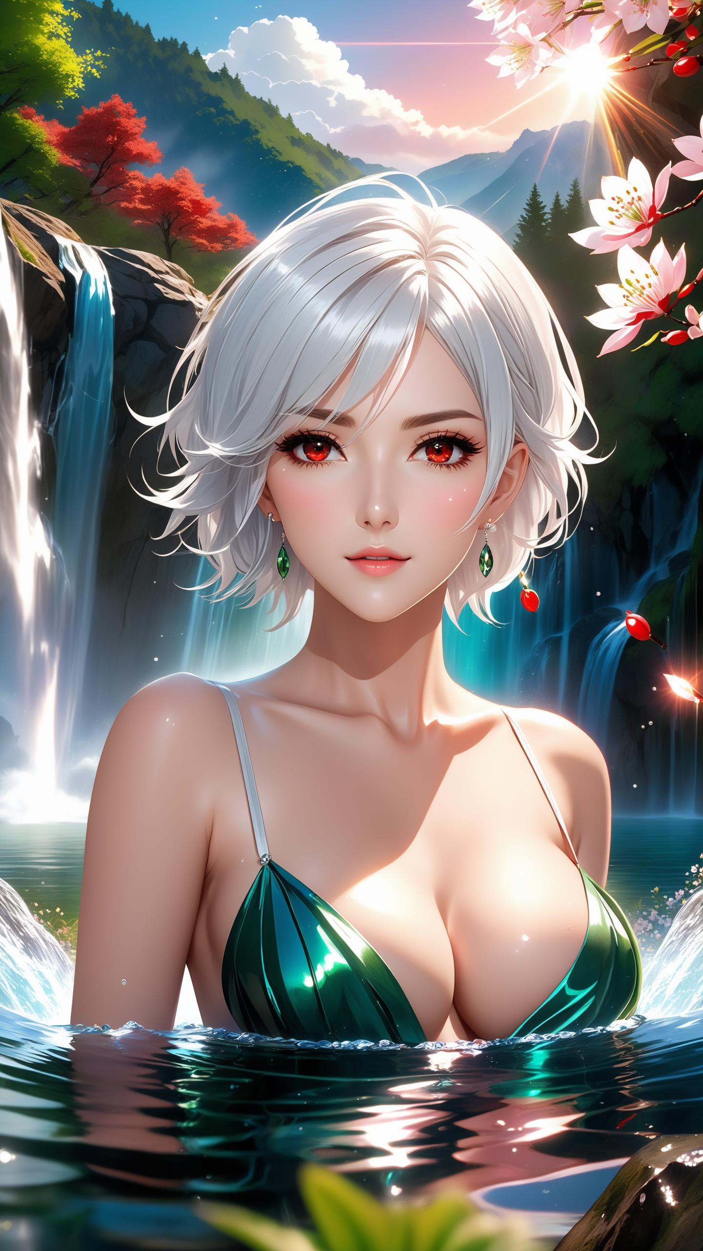 ((short parted down middle white hair)) ,  solo,  masterpiece on Tensor.Art