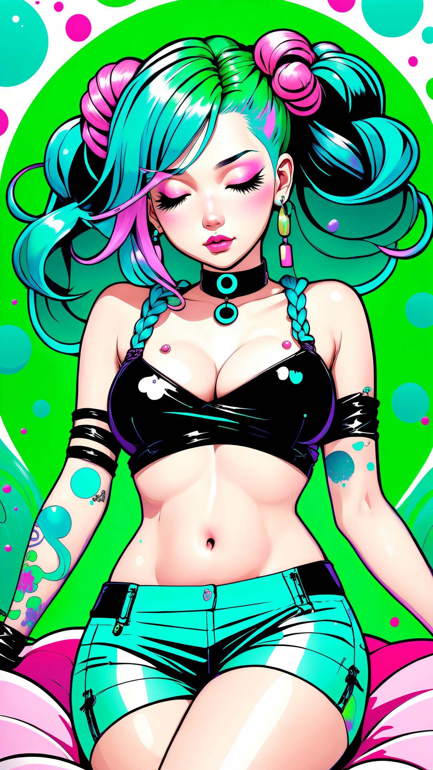 japanese american fusion pop art poster,  splash paint background,  pastel goth sweet girl on Tensor.Art