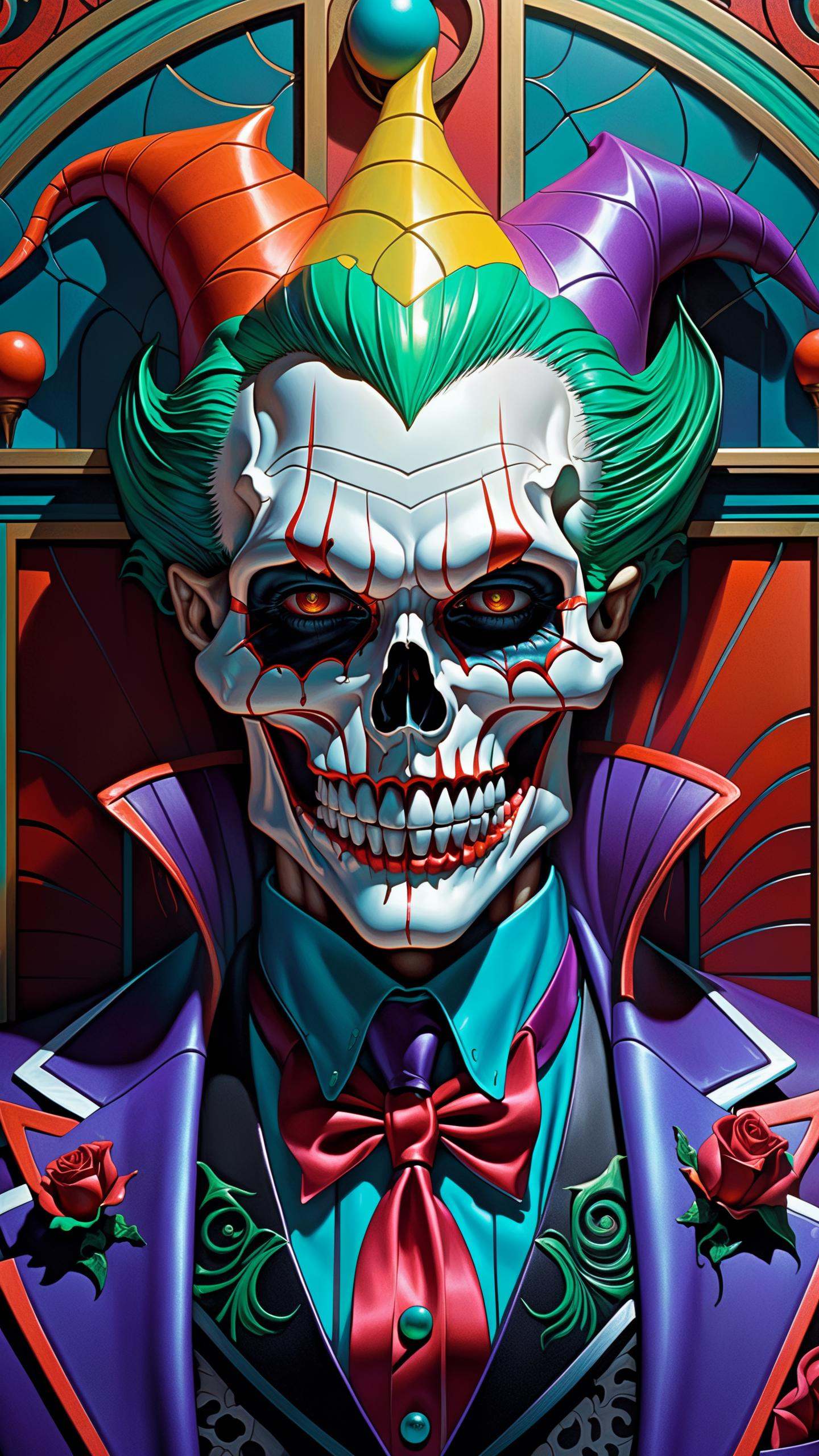 Hyper realistic art skull joker demon concept art portrait by Casey Weldon,  Olga Kvasha,  Miho Hirano on Tensor.Art