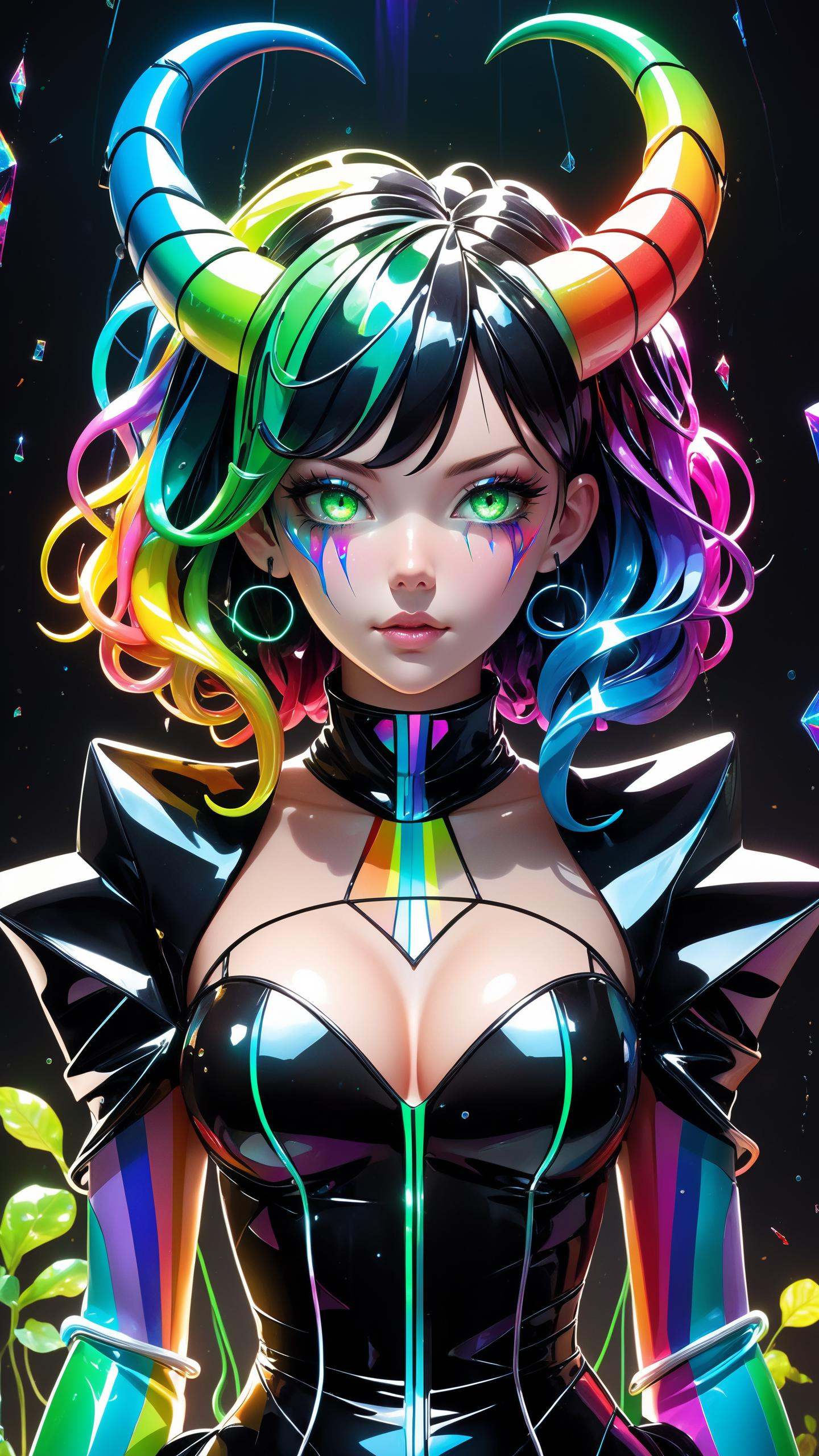 frilly hairstyle,  latex dress,  torso on Tensor.Art